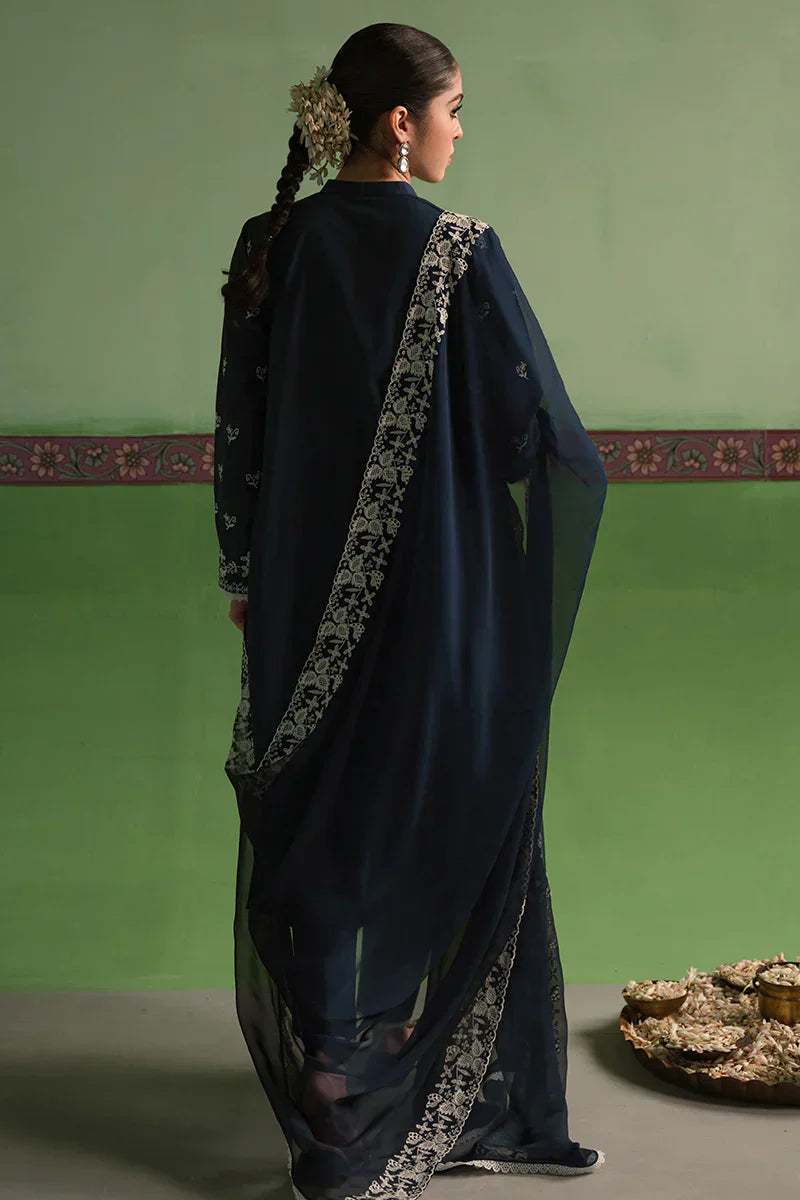 Cross Stitch | Chikankari Lawn | INSIGNIA BLUE - by - Libasekhas UK - Registered Vendor of : Cross Stitch - 100% Original Designer Dresss