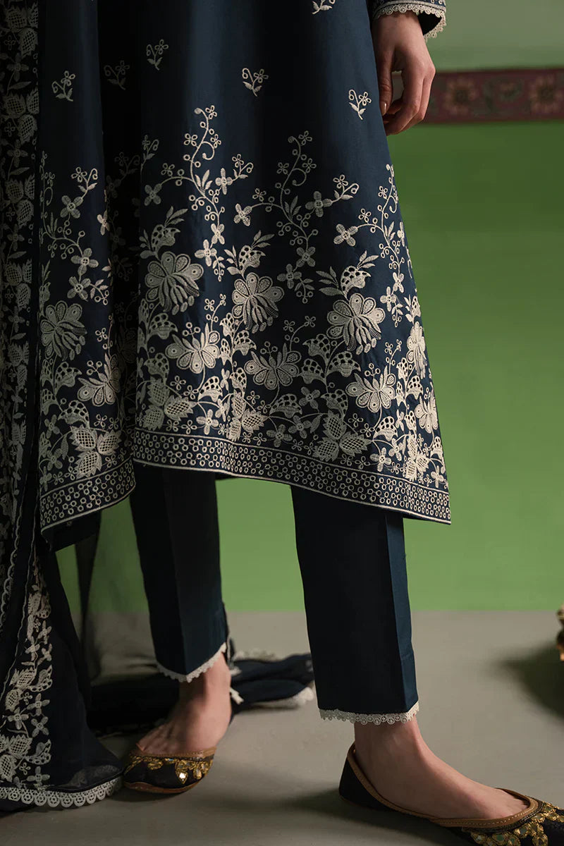 Cross Stitch | Chikankari Lawn | INSIGNIA BLUE - by - Libasekhas UK - Registered Vendor of : Cross Stitch - 100% Original Designer Dresss
