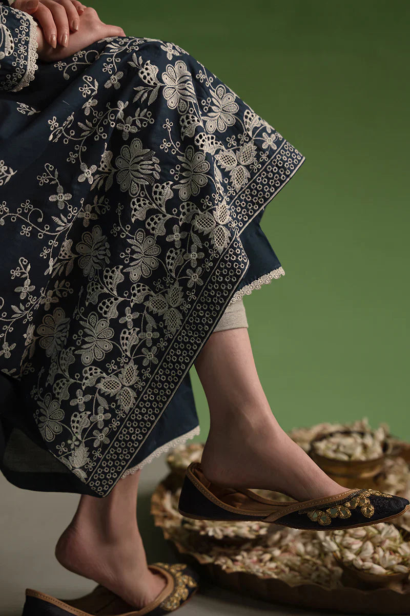 Cross Stitch | Chikankari Lawn | INSIGNIA BLUE - by - Libasekhas UK - Registered Vendor of : Cross Stitch - 100% Original Designer Dresss