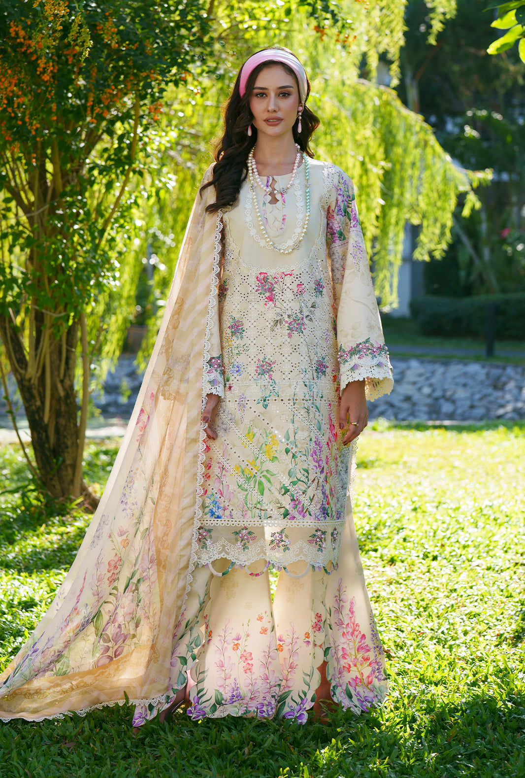 AJR Couture | Printed Chikankari 26 | Lila - by Libasekhas UK - Registered Vendor of : AJR Couture - 100% Original Designer Dress