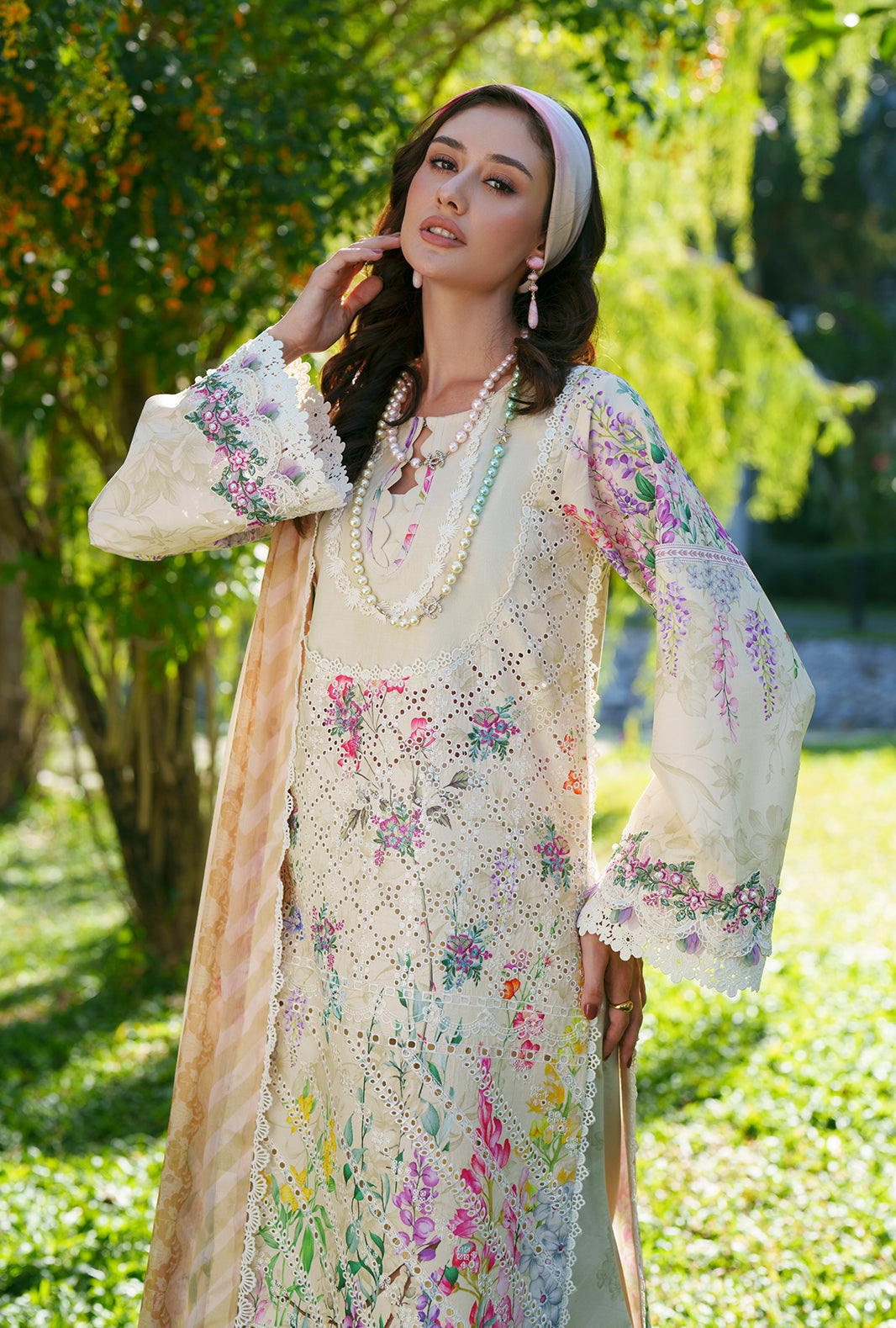 AJR Couture | Printed Chikankari 26 | Lila - by Libasekhas UK - Registered Vendor of : AJR Couture - 100% Original Designer Dress