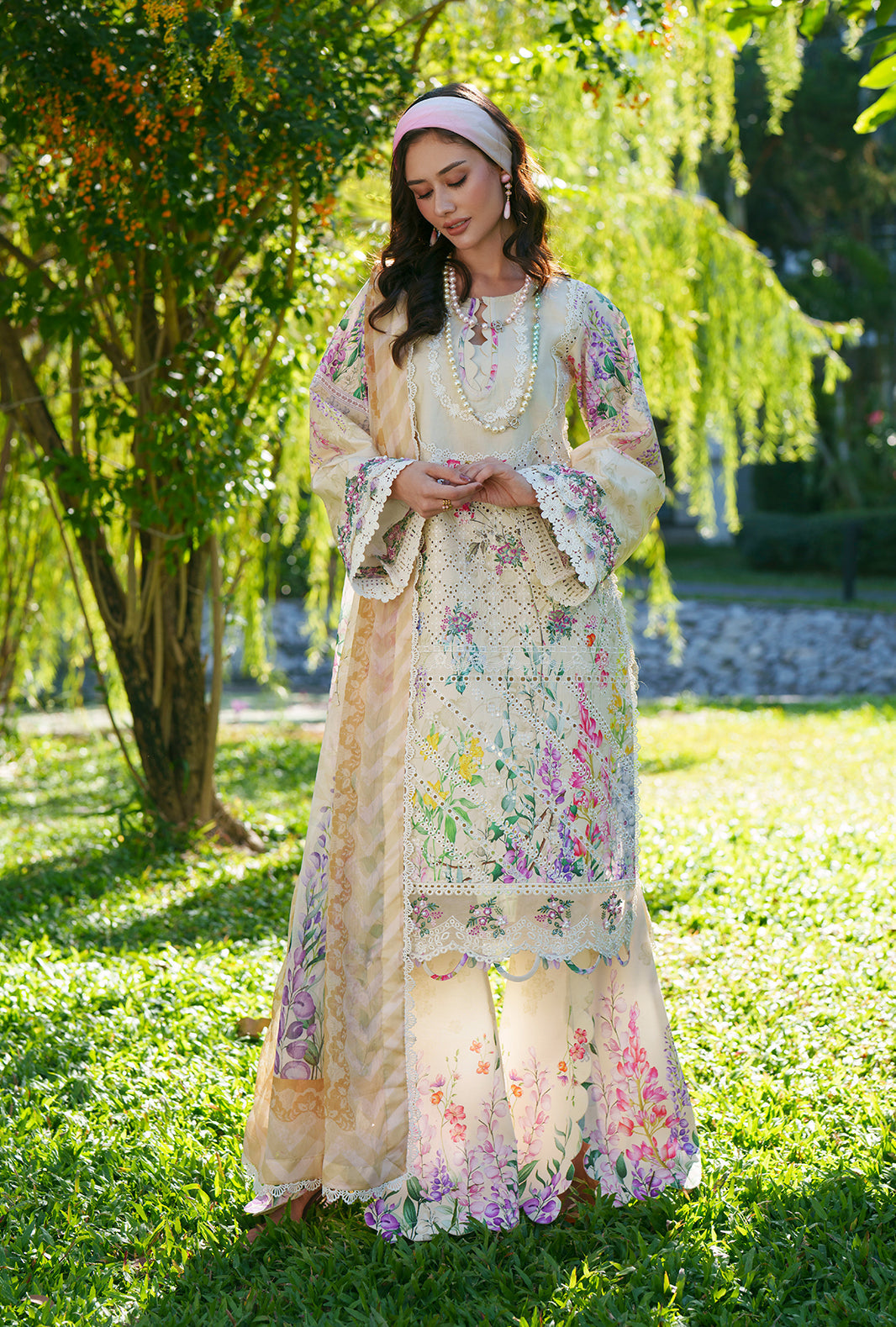 AJR Couture | Printed Chikankari 26 | Lila - by Libasekhas UK - Registered Vendor of : AJR Couture - 100% Original Designer Dress