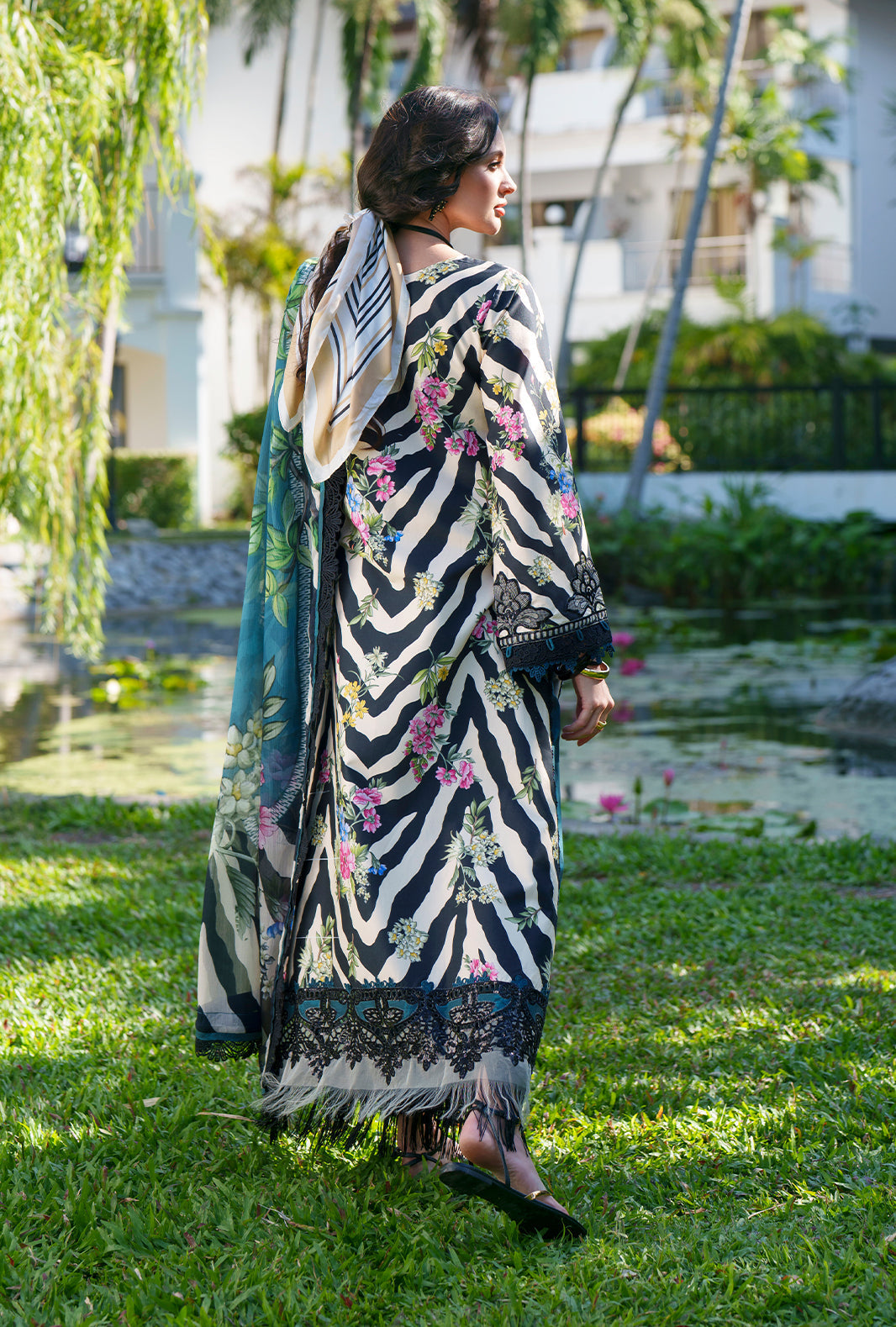 AJR Couture | Printed Chikankari 26 | Iris - by Libasekhas UK - Registered Vendor of : AJR Couture - 100% Original Designer Dress