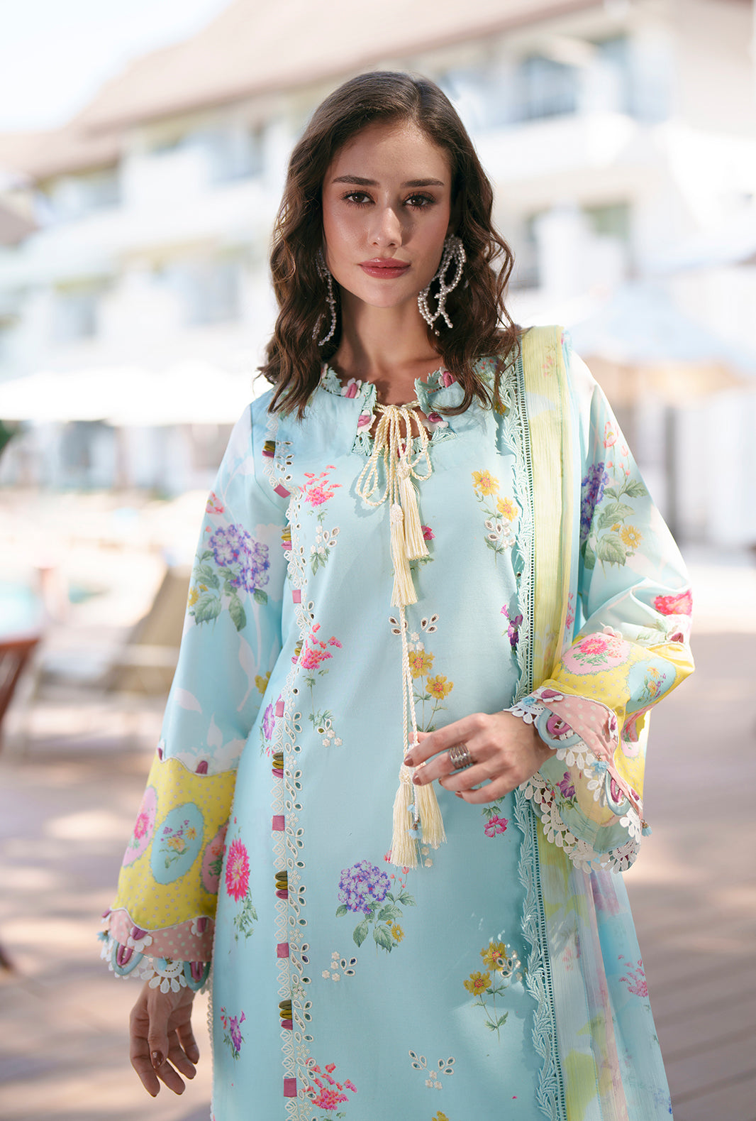 AJR Couture | Printed Chikankari 26 | Azure - by Libasekhas UK - Registered Vendor of : AJR Couture - 100% Original Designer Dress