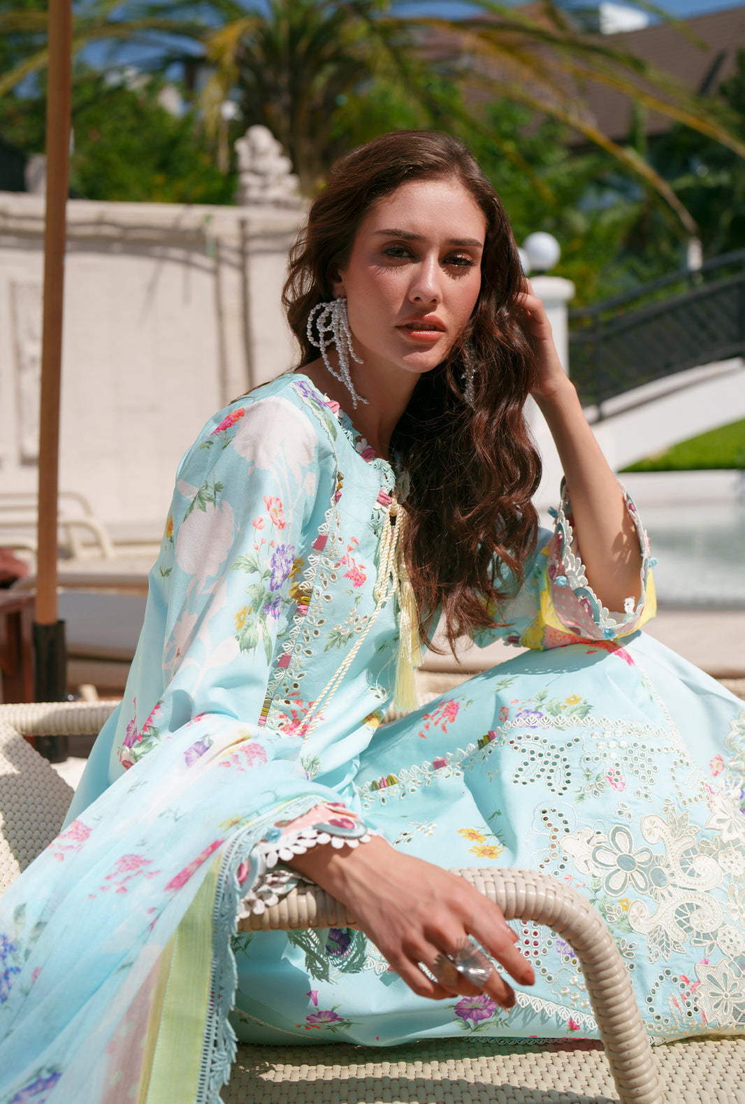 AJR Couture | Printed Chikankari 26 | Azure - by Libasekhas UK - Registered Vendor of : AJR Couture - 100% Original Designer Dress