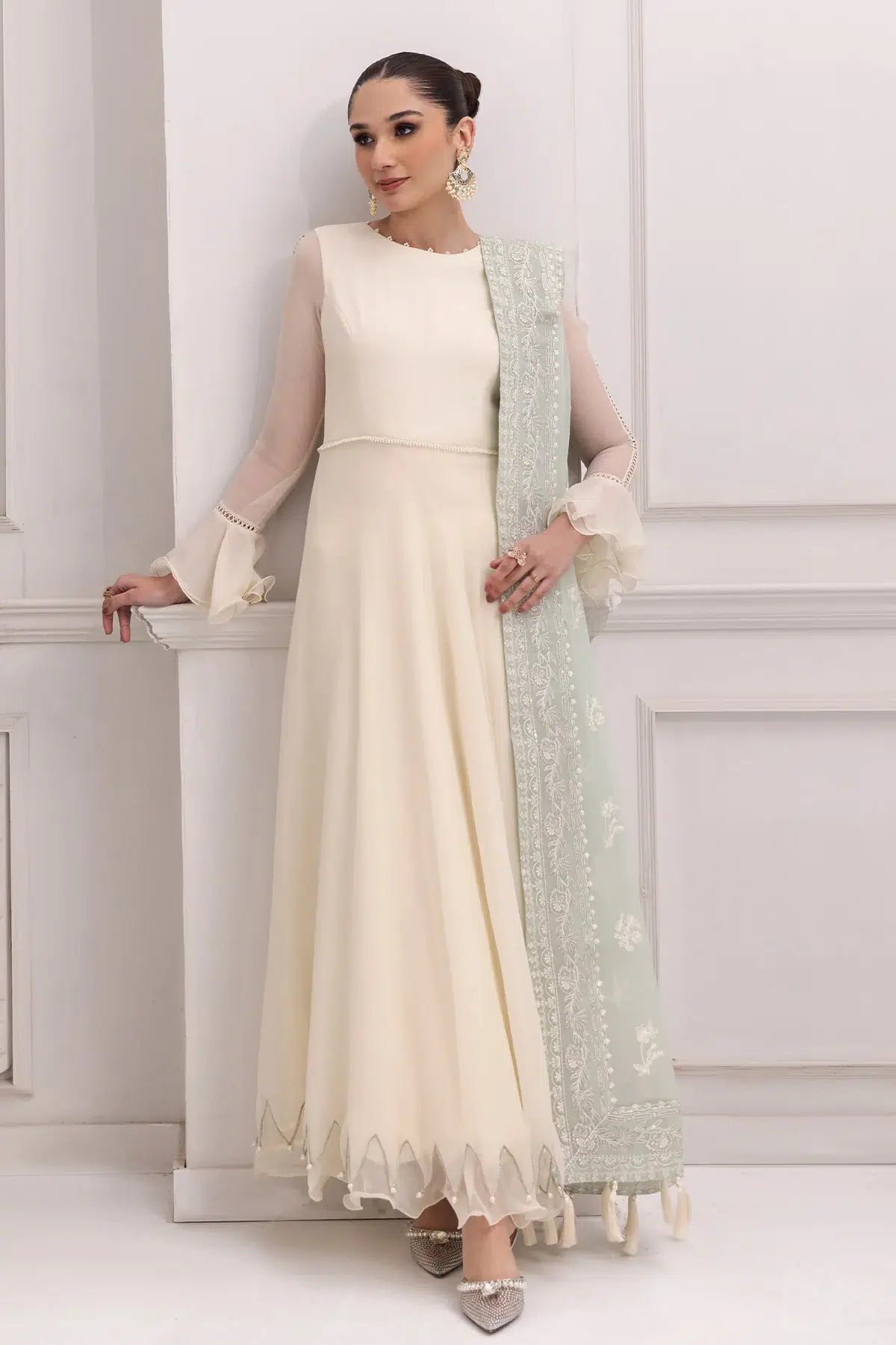 Alizeh | Formals Collection | Off White Dress 3 piece - RTW1007 - by - Libasekhas UK - Registered Vendor of : Alizeh - 100% Original Designer Dresss
