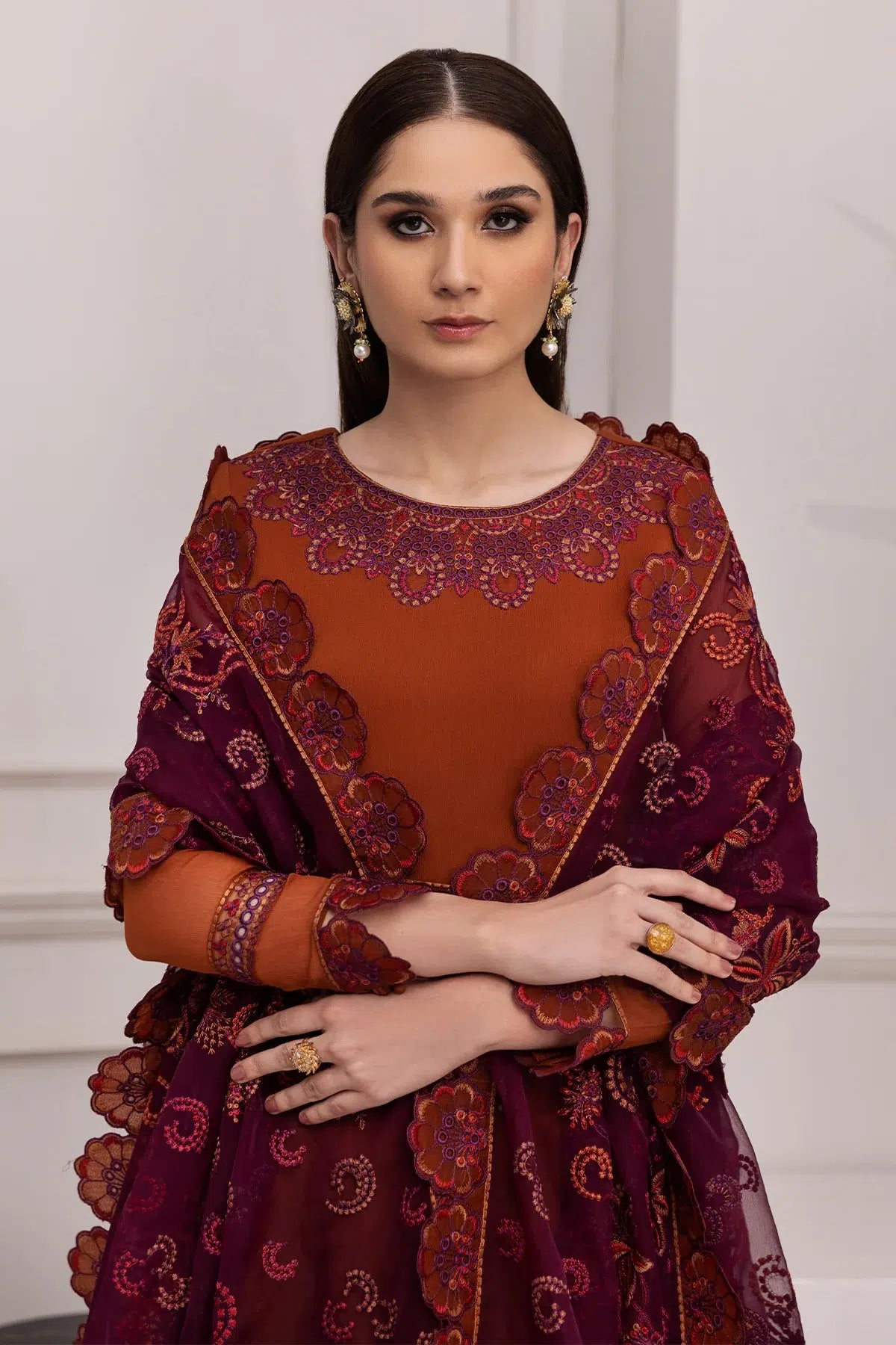Alizeh | Formals Collection | Rust Dress 3 piece - RTW1011 - by - Libasekhas UK - Registered Vendor of : Alizeh - 100% Original Designer Dresss