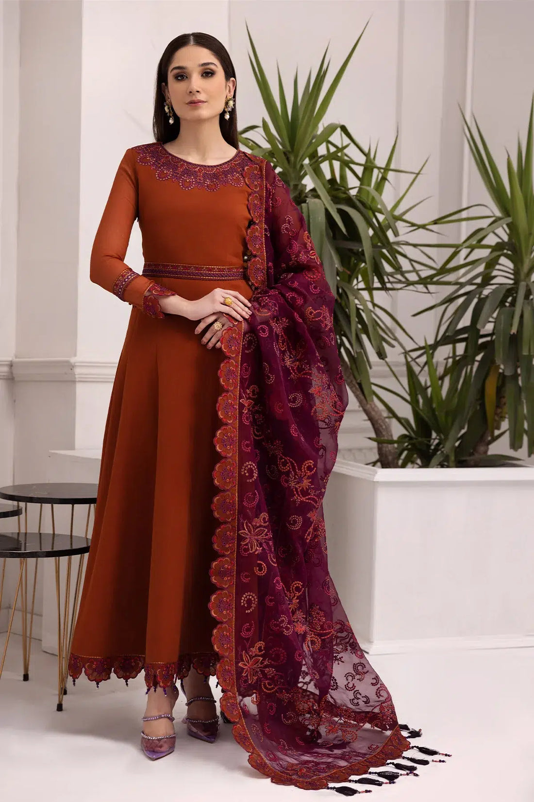 Alizeh | Formals Collection | Rust Dress 3 piece - RTW1011 - by - Libasekhas UK - Registered Vendor of : Alizeh - 100% Original Designer Dresss