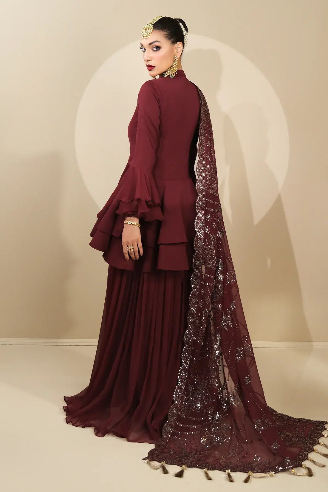 Alizeh | Formals Collection | Maroon Peplum 3 piece - RTW1014 - by - Libasekhas UK - Registered Vendor of : Alizeh - 100% Original Designer Dresss