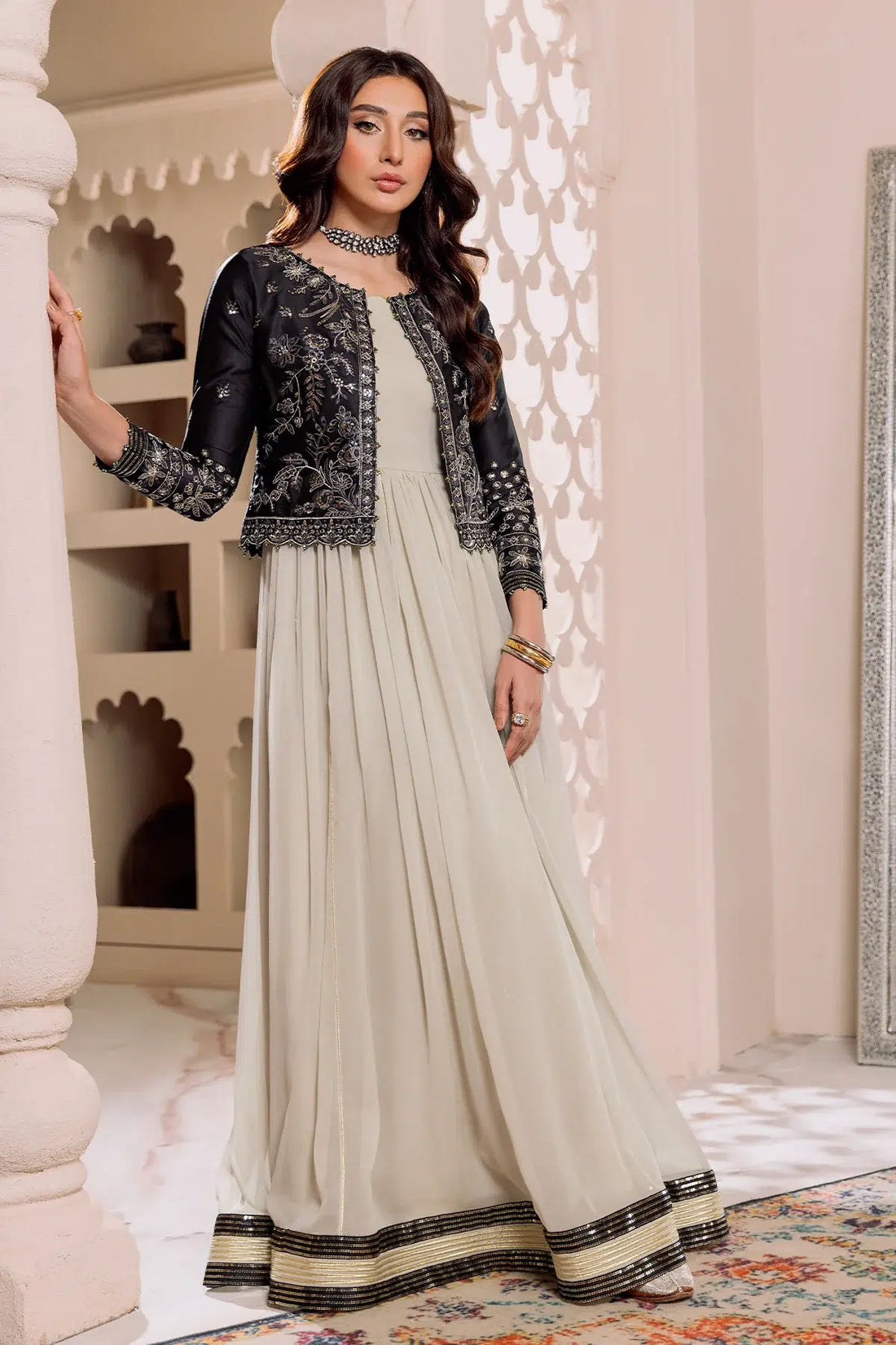 Alizeh | Formals Collection | Offwhite Black 4 piece - RTW1016 - by - Libasekhas UK - Registered Vendor of : Alizeh - 100% Original Designer Dresss