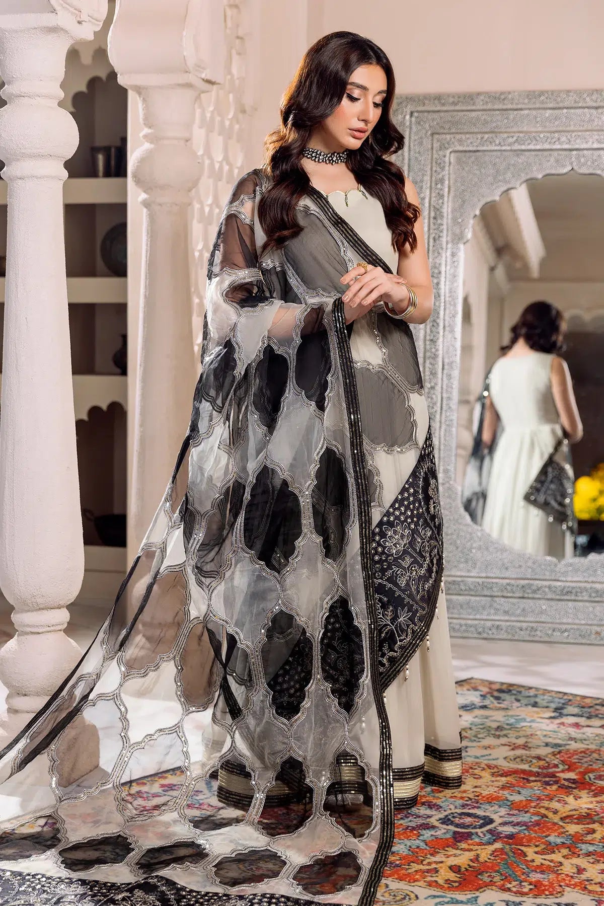 Alizeh | Formals Collection | Offwhite Black 4 piece - RTW1016 - by - Libasekhas UK - Registered Vendor of : Alizeh - 100% Original Designer Dresss