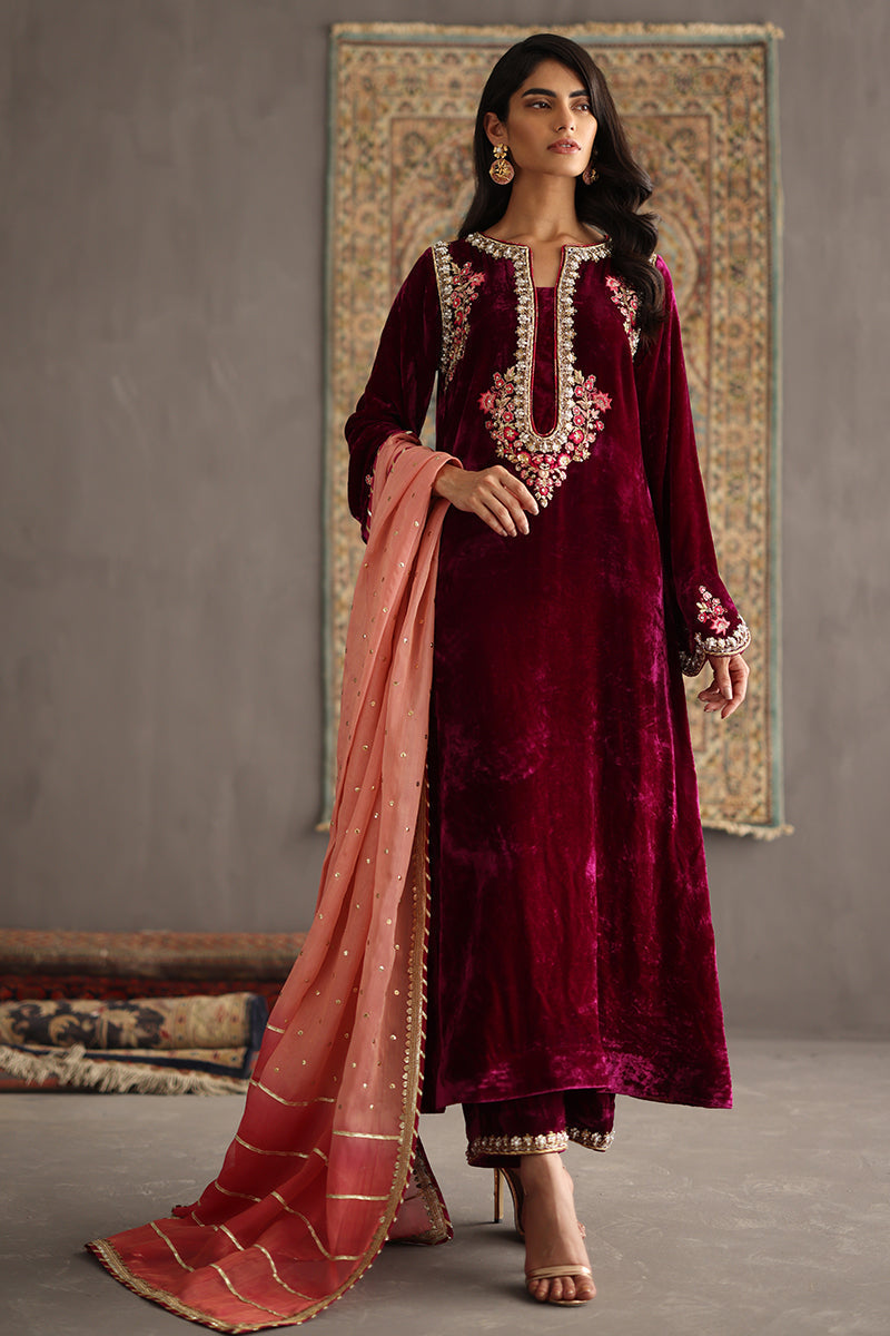 Sana Abbas | Velvet Formals | AMETHYST - by - Libasekhas UK - Registered Vendor of : Sana Abbas - 100% Original Designer Dresss