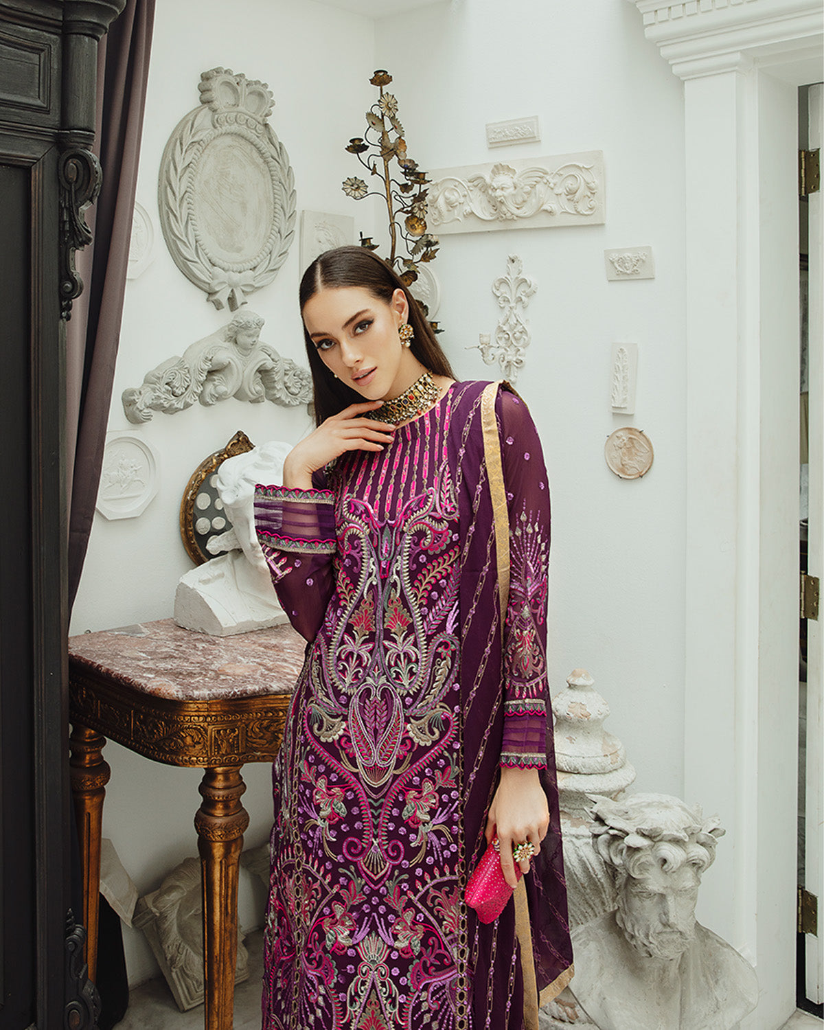 Maryum n Maria | Freesia Ariya Formals | SW23-502 - PLUM - Roshan - by - Libasekhas UK - Registered Vendor of : Maryum N Maria - 100% Original Designer Dresss