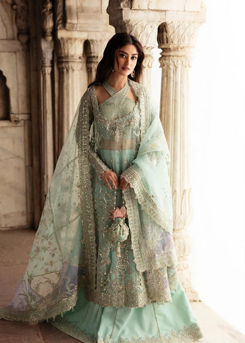 Kanwal Malik| Maahi-Festive Unstitched'26 | Aqua Blue LongShirt & Sharara - Hareem