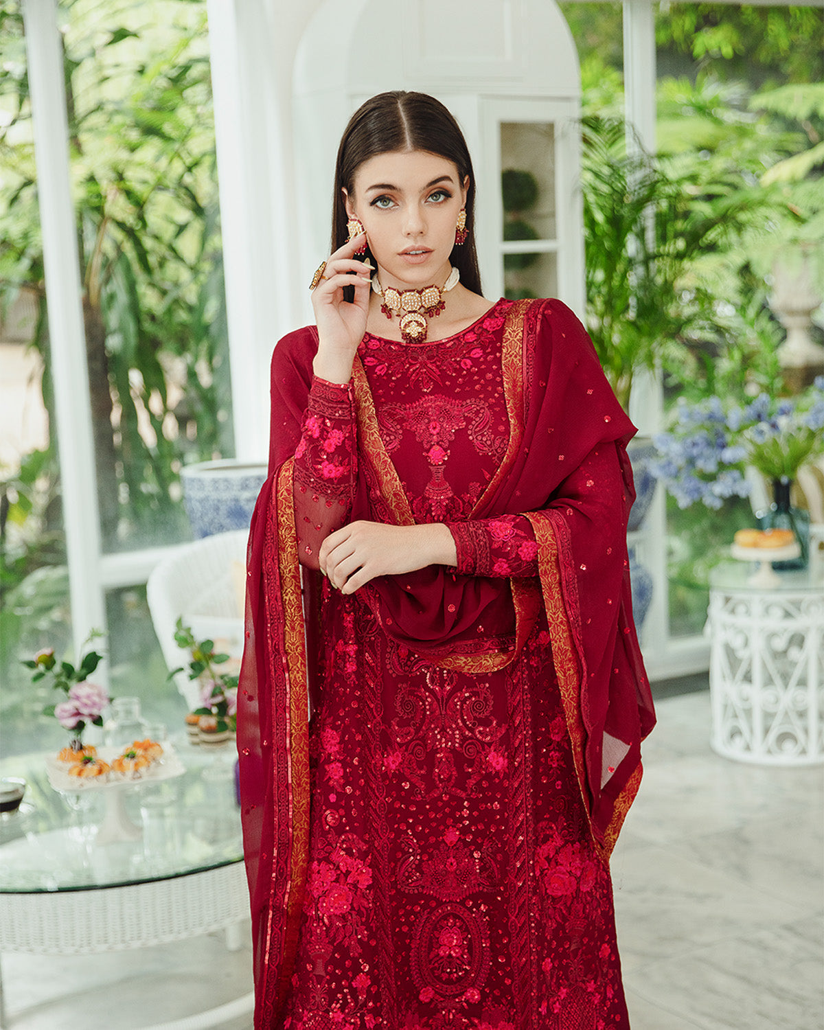 Maryum n Maria | Freesia Ariya Formals | SW23-506 - Crimson - Shadi - by - Libasekhas UK - Registered Vendor of : Maryam N Maria - 100% Original Designer Dresss