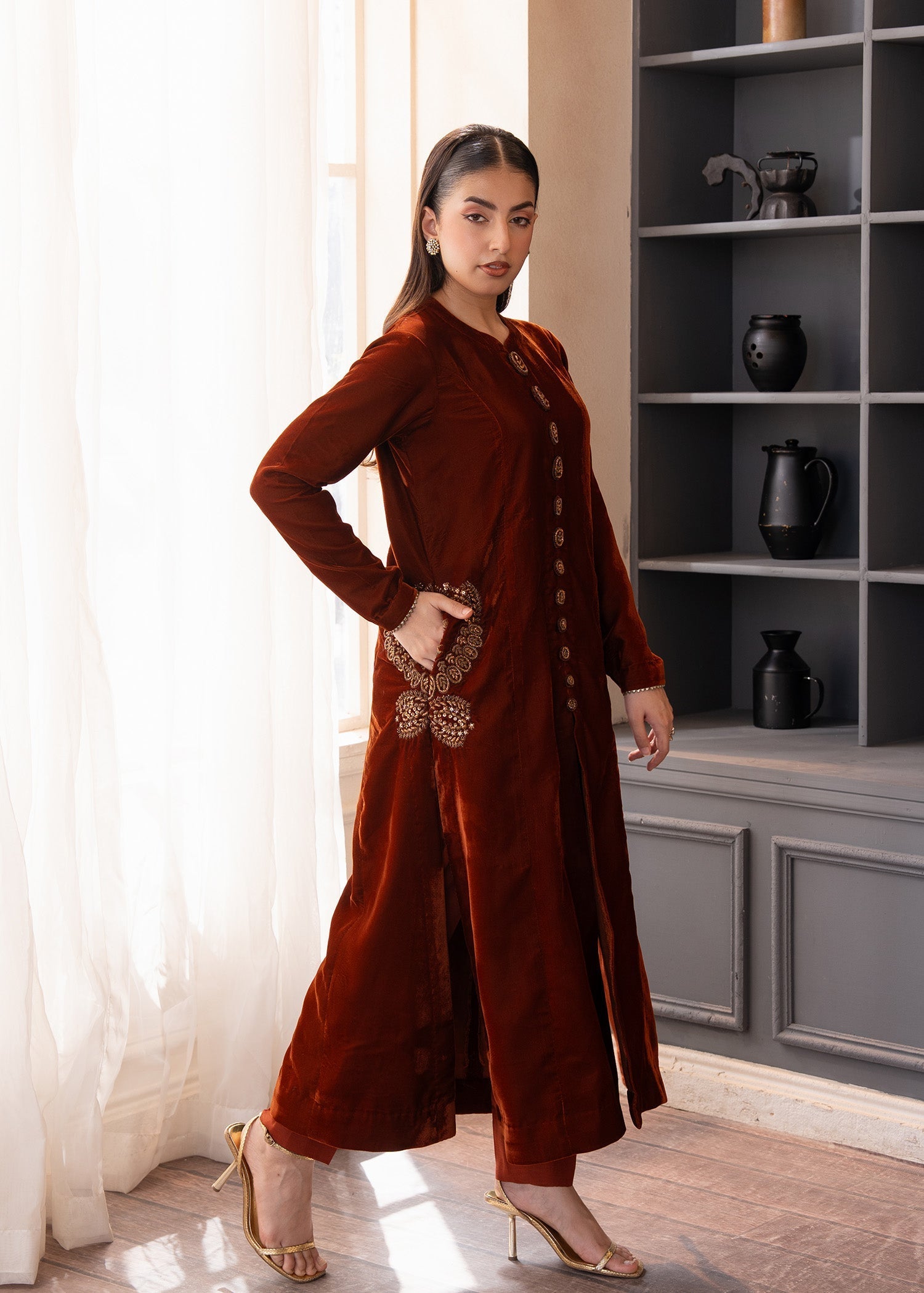 Fozia Khalid | The Velvet Rise 25 | MOCHA LUXE - by Libasekhas UK - Registered Vendor of : Fozia Khalid - 100% Original Designer Dress