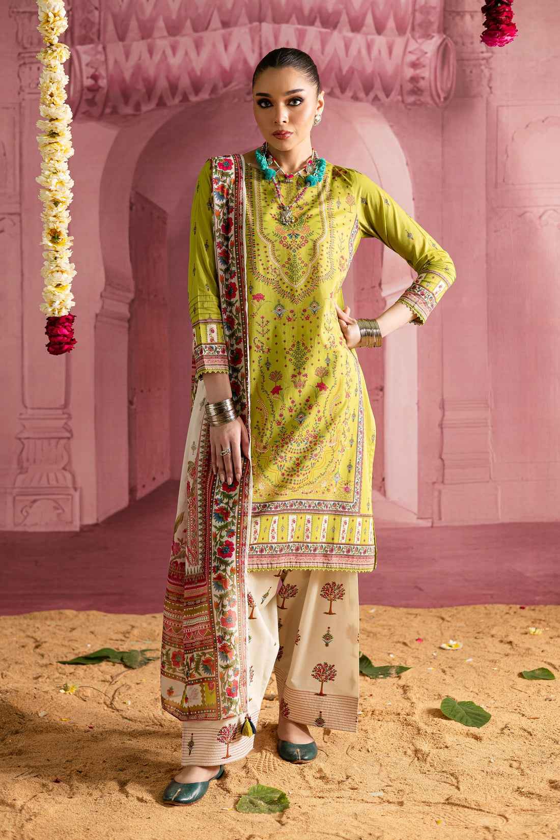 Batik | Chargbagh | Moss - by - Libasekhas UK - Registered Vendor of : Batik - 100% Original Designer Dresss