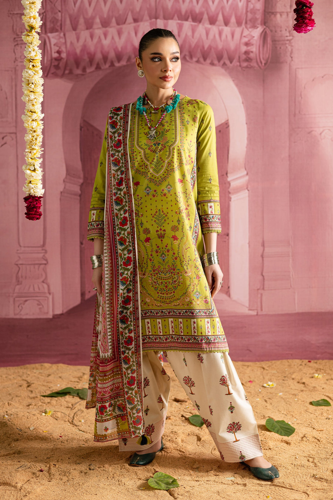 Batik | Chargbagh | Moss - by - Libasekhas UK - Registered Vendor of : Batik - 100% Original Designer Dresss