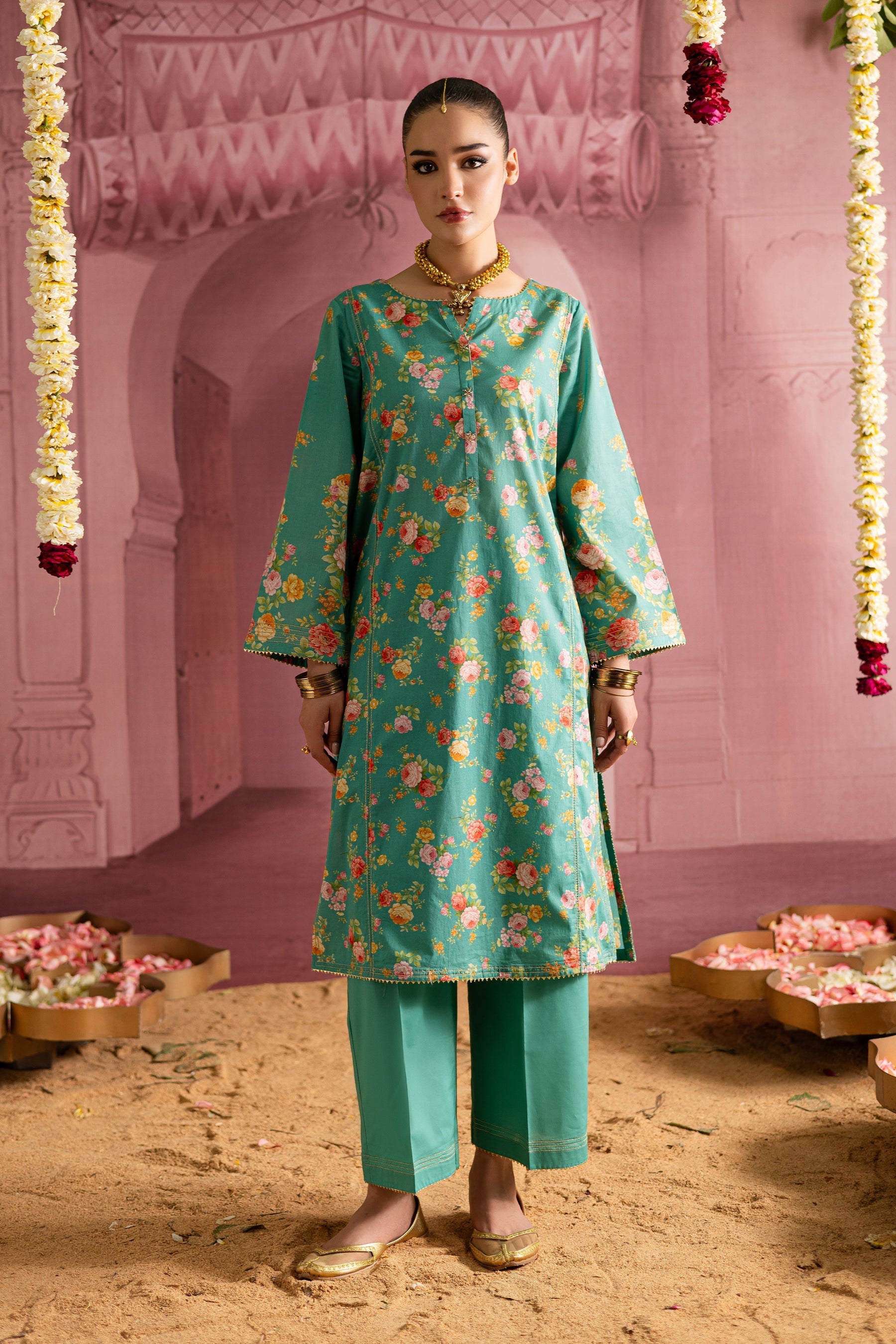 Batik | Chargbagh | Aquamarine - by - Libasekhas UK - Registered Vendor of : Batik - 100% Original Designer Dresss
