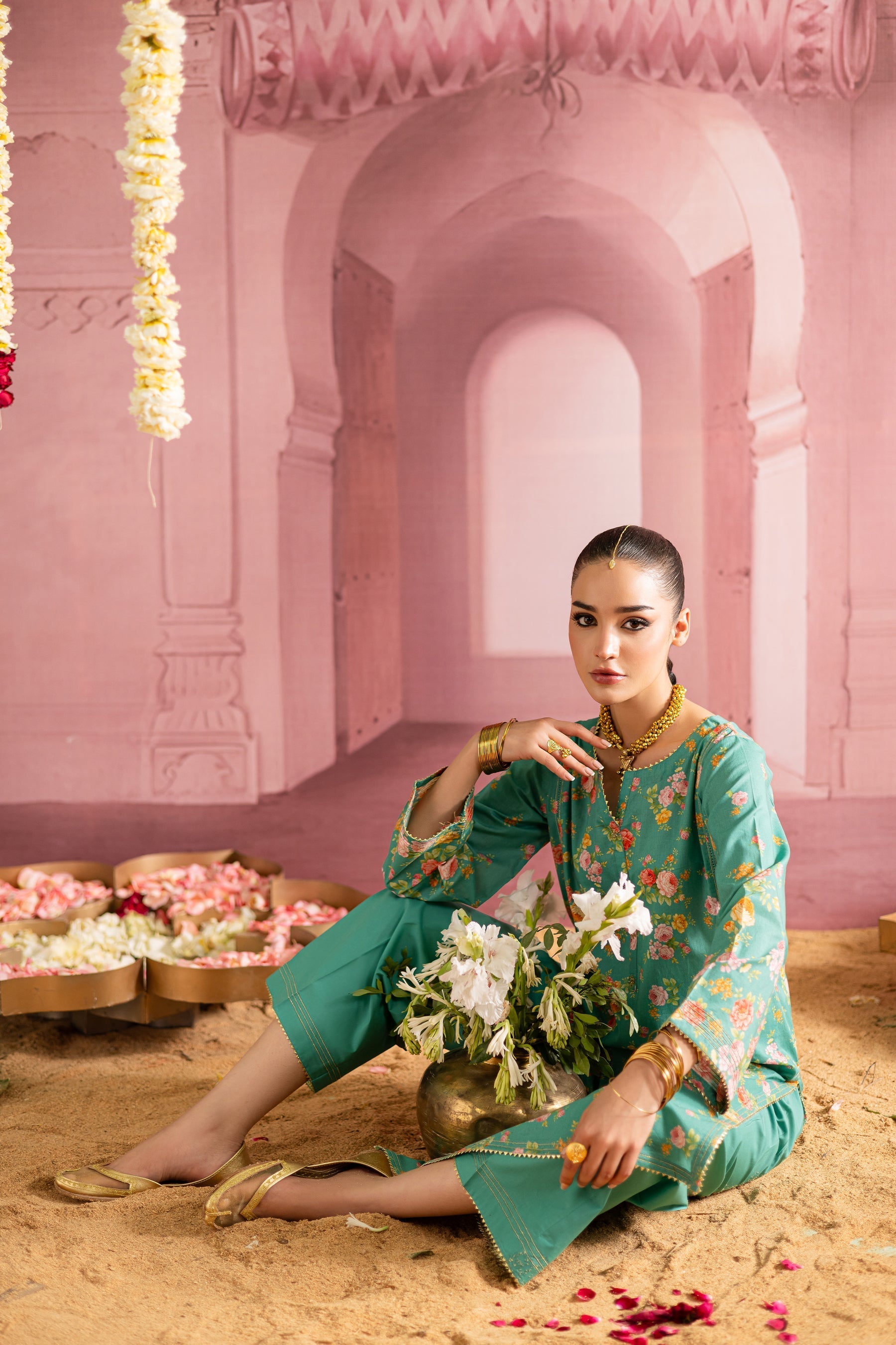Batik | Chargbagh | Aquamarine - by - Libasekhas UK - Registered Vendor of : Batik - 100% Original Designer Dresss