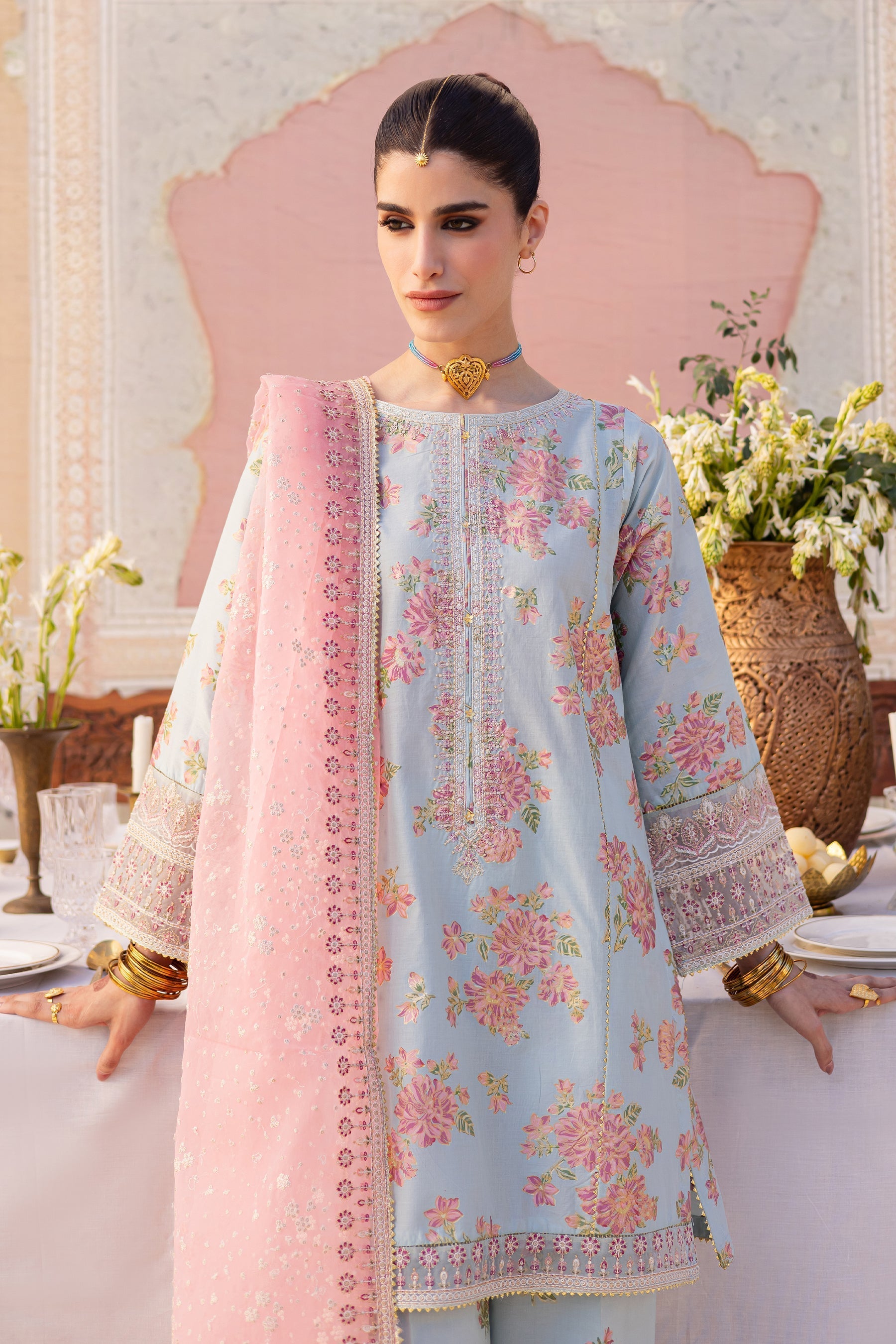 Batik | Chargbagh | Ocean Bloom - by - Libasekhas UK - Registered Vendor of : Batik - 100% Original Designer Dresss