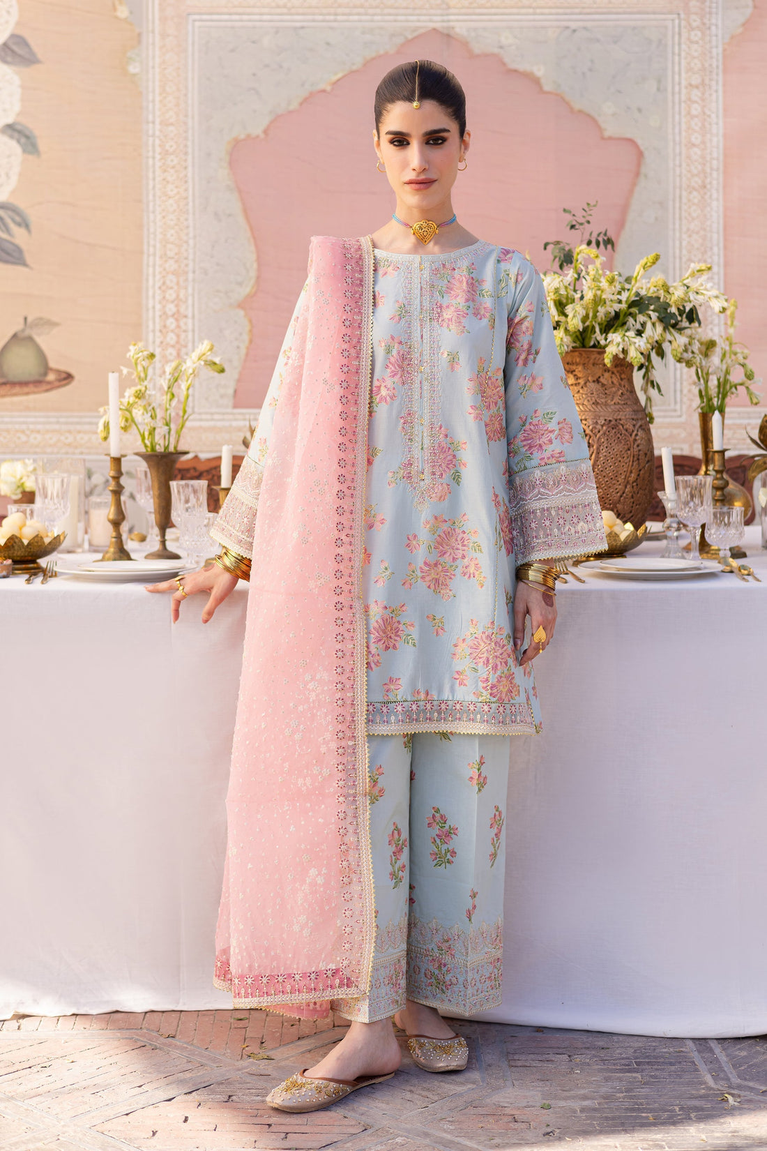 Batik | Chargbagh | Ocean Bloom - by - Libasekhas UK - Registered Vendor of : Batik - 100% Original Designer Dresss