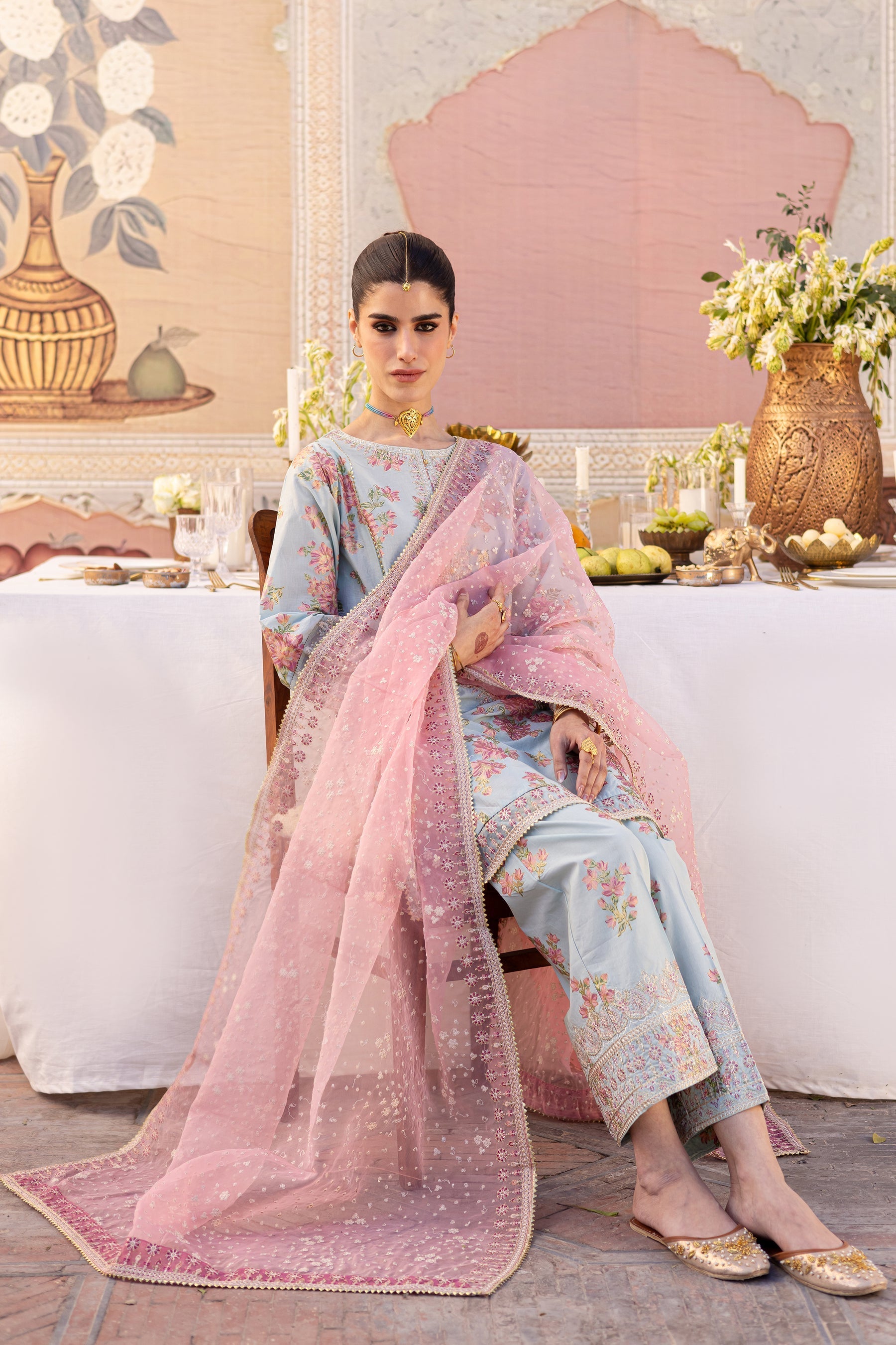 Batik | Chargbagh | Ocean Bloom - by - Libasekhas UK - Registered Vendor of : Batik - 100% Original Designer Dresss