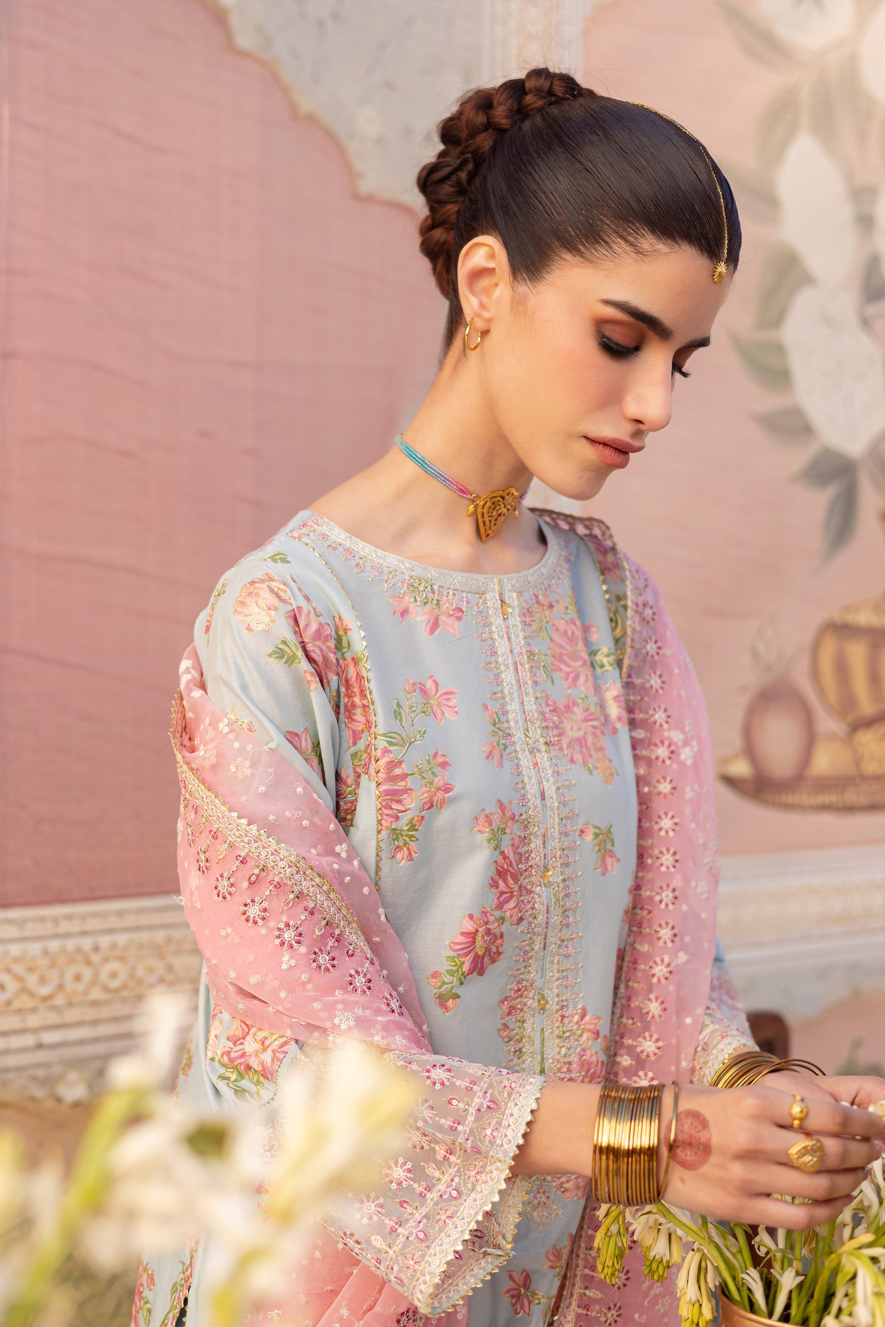 Batik | Chargbagh | Ocean Bloom - by - Libasekhas UK - Registered Vendor of : Batik - 100% Original Designer Dresss