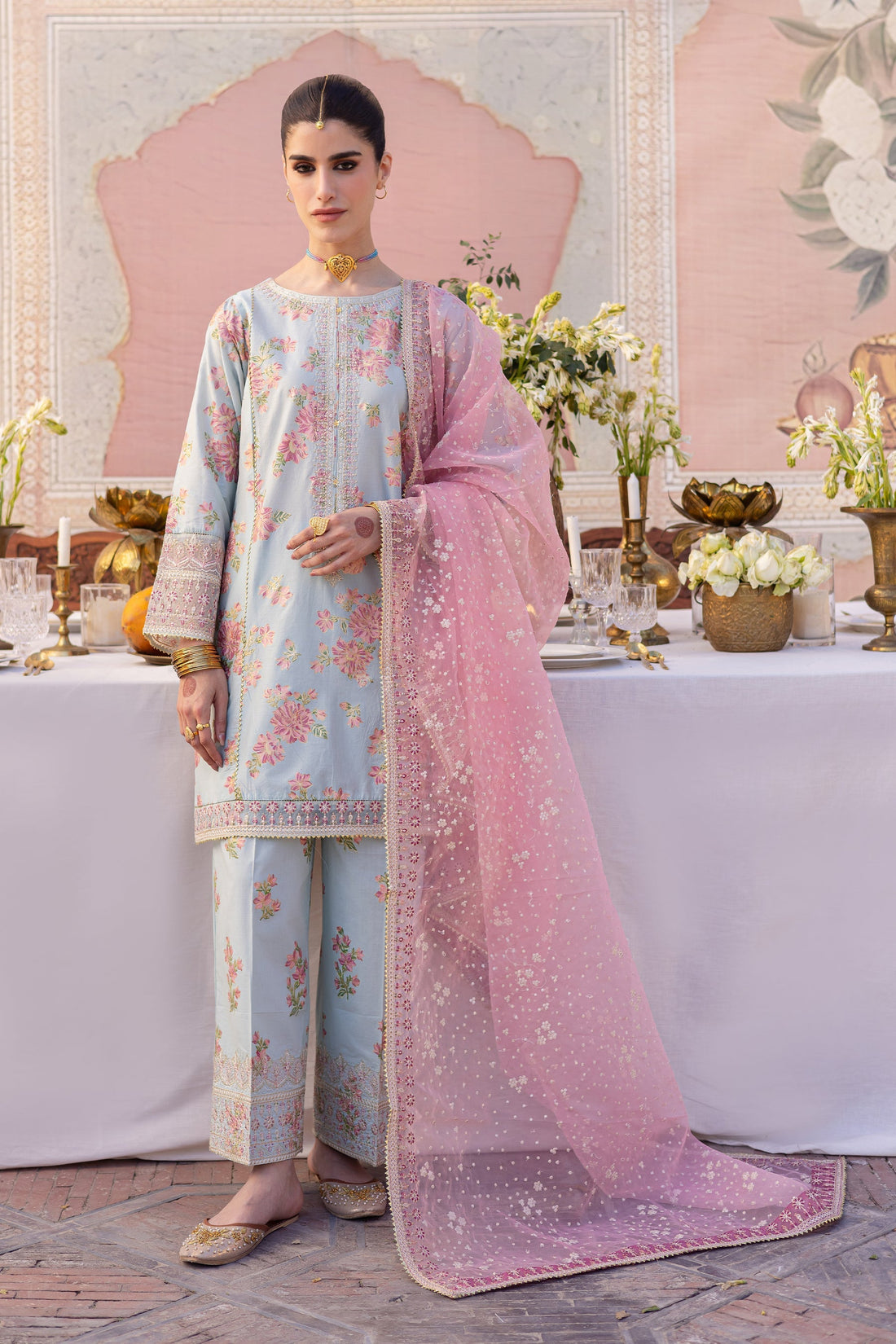 Batik | Chargbagh | Ocean Bloom - by - Libasekhas UK - Registered Vendor of : Batik - 100% Original Designer Dresss