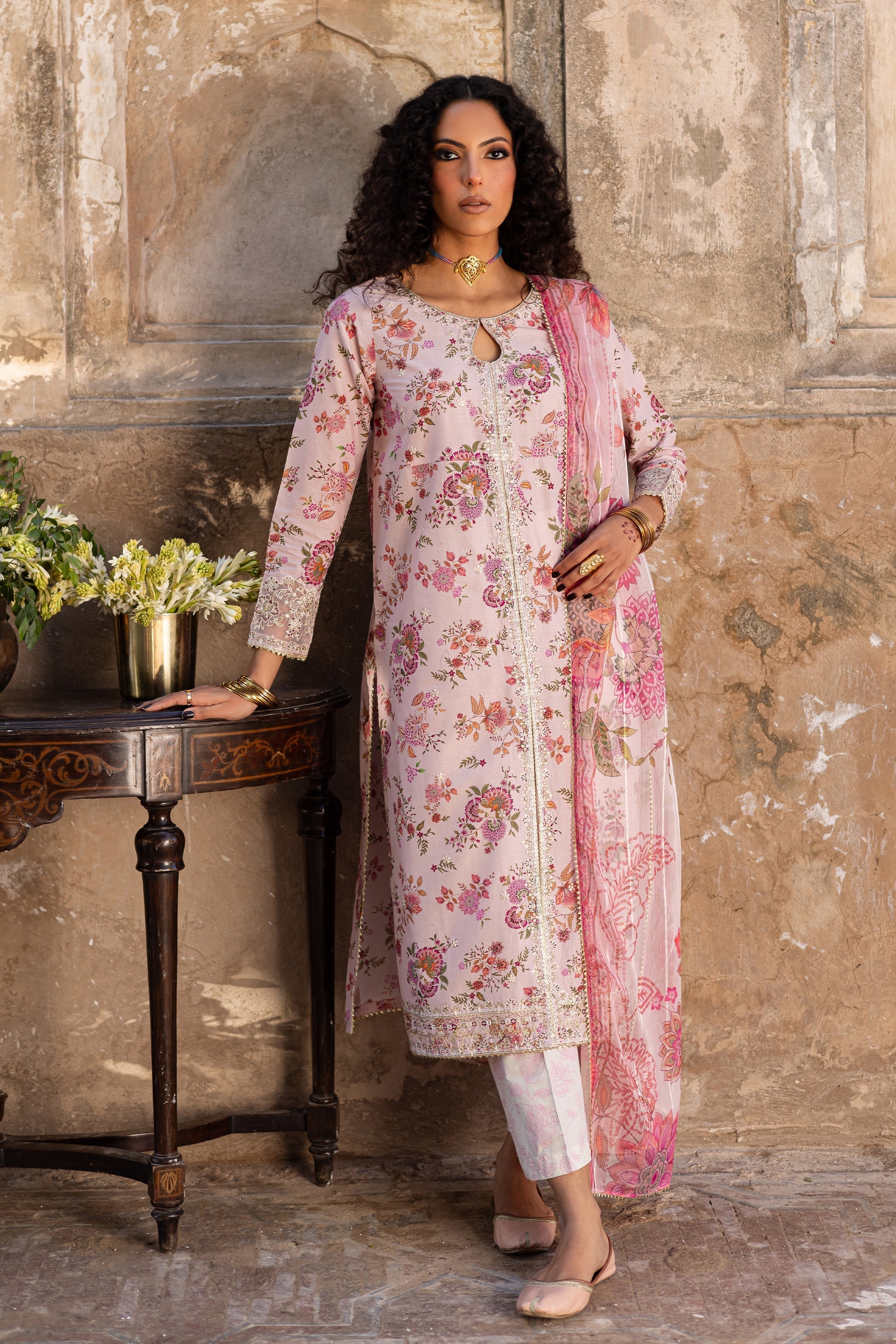Batik | Chargbagh | Pink Lilly - by - Libasekhas UK - Registered Vendor of : Batik - 100% Original Designer Dresss