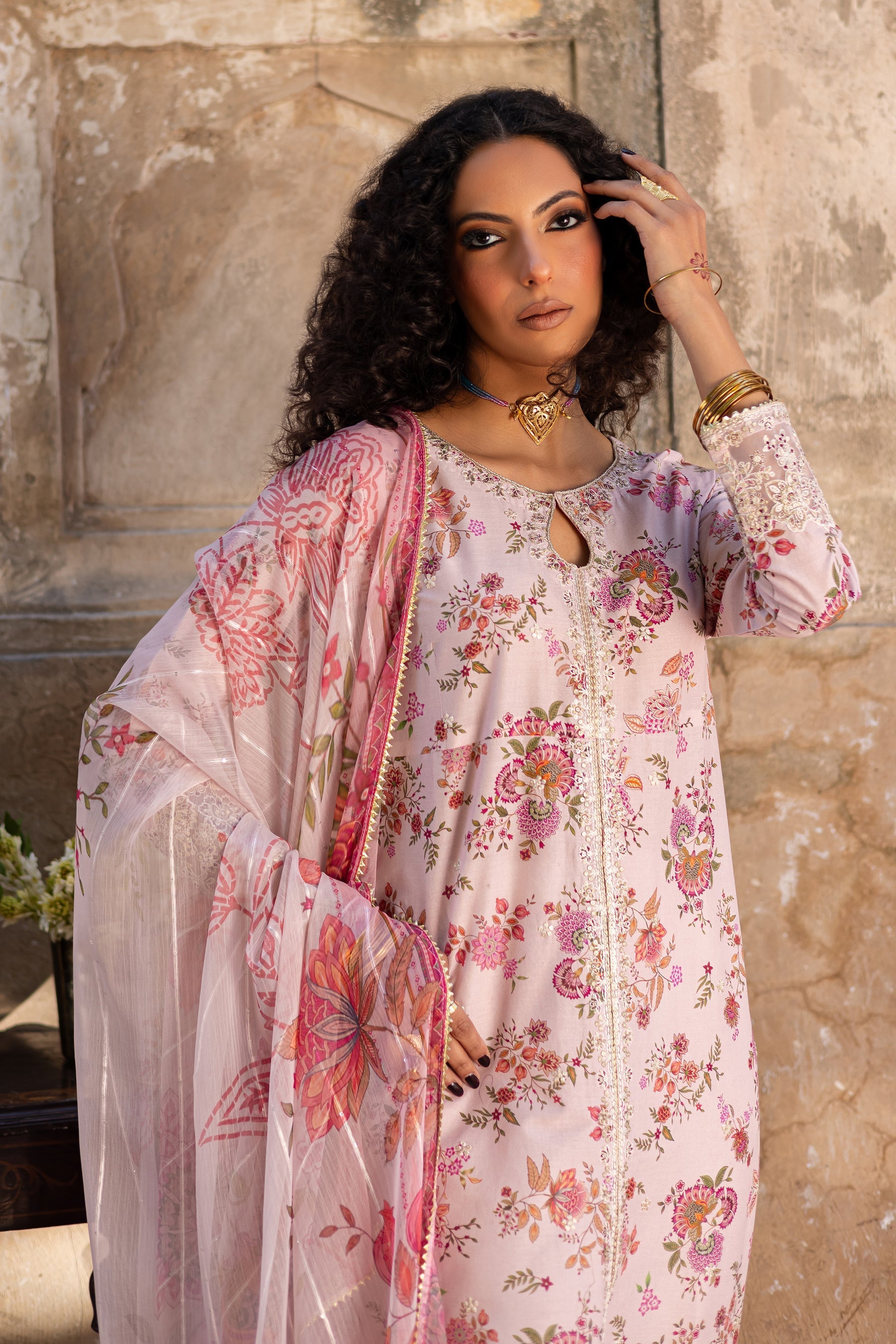 Batik | Chargbagh | Pink Lilly - by - Libasekhas UK - Registered Vendor of : Batik - 100% Original Designer Dresss