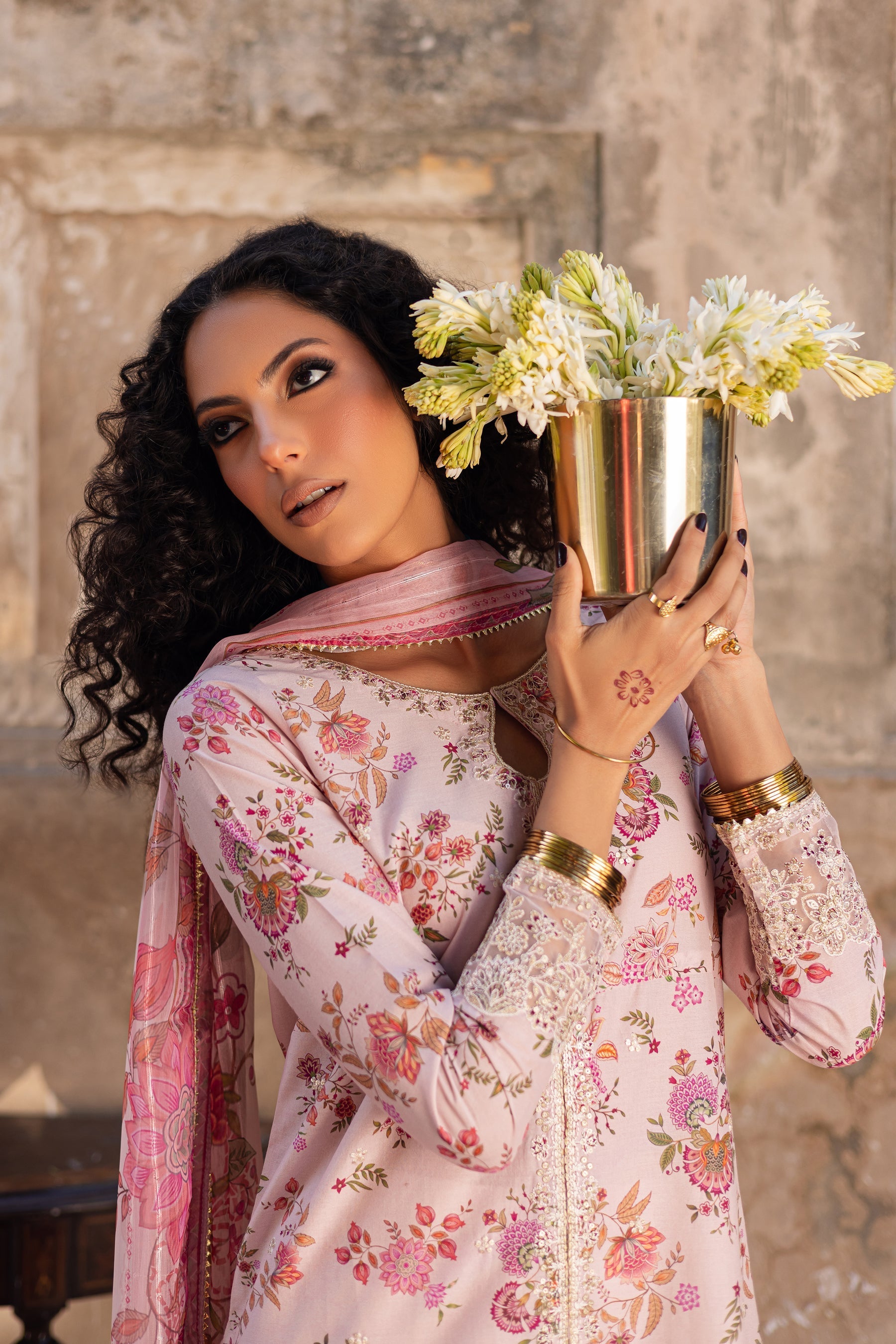 Batik | Chargbagh | Pink Lilly - by - Libasekhas UK - Registered Vendor of : Batik - 100% Original Designer Dresss