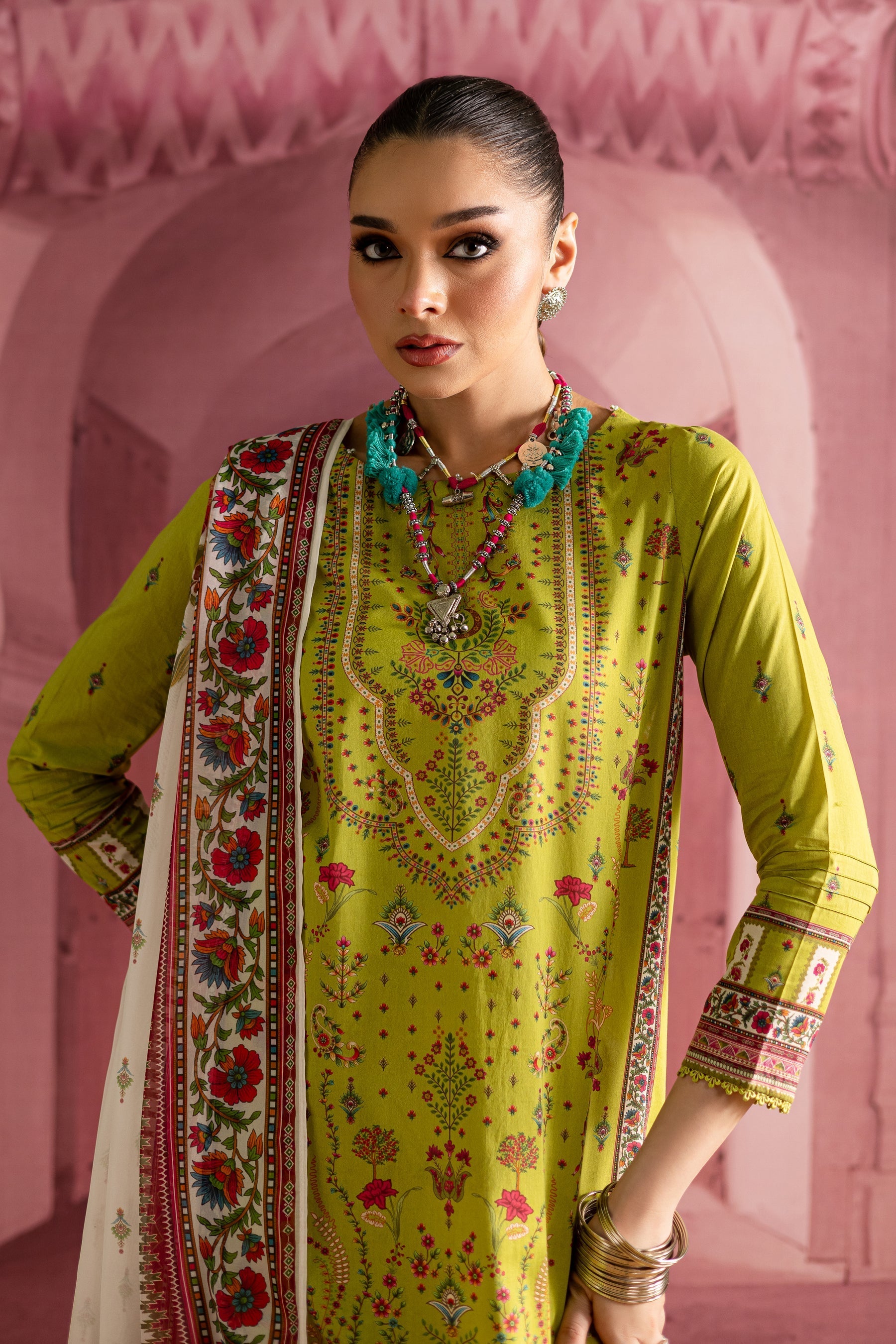 Batik | Chargbagh | Moss - by - Libasekhas UK - Registered Vendor of : Batik - 100% Original Designer Dresss