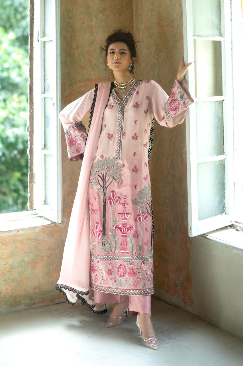 Zainab Chottani | Summer Edition 26 | Blush Serenade Long Shirt - by Libasekhas UK - Registered Vendor of : Zainab Chottani - 100% Original Designer Dress