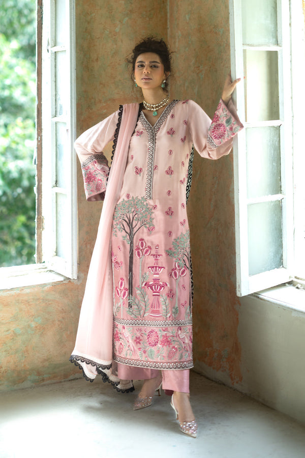 Zainab Chottani | Summer Edition 26 | Blush Serenade Long Shirt - by Libasekhas UK - Registered Vendor of : Zainab Chottani - 100% Original Designer Dress