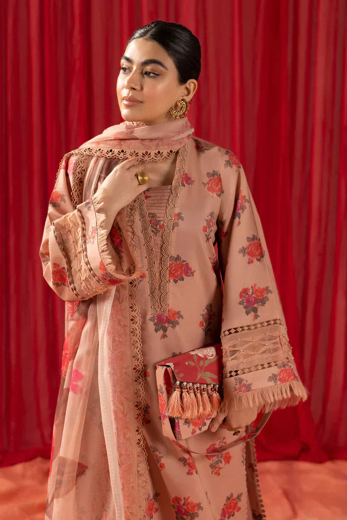 Alizeh | Sheen Lawn Prints 24 | Coral Peach - by - Libasekhas UK - Registered Vendor of : Alizeh - 100% Original Designer Dresss