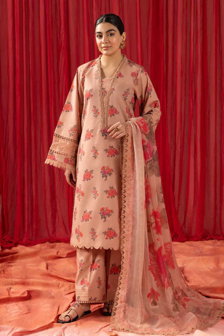 Alizeh | Sheen Lawn Prints 24 | Coral Peach - by - Libasekhas UK - Registered Vendor of : Alizeh - 100% Original Designer Dresss
