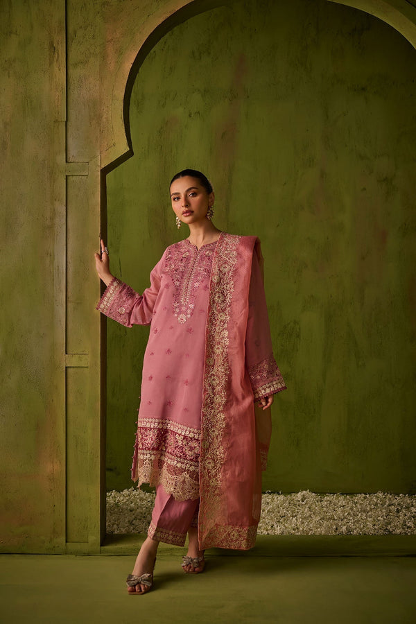 Dhanak | Festive Formals | SS24DU-3193 PINK 3Pcs - by - Libasekhas UK - Registered Vendor of : Saffron - 100% Original Designer Dresss