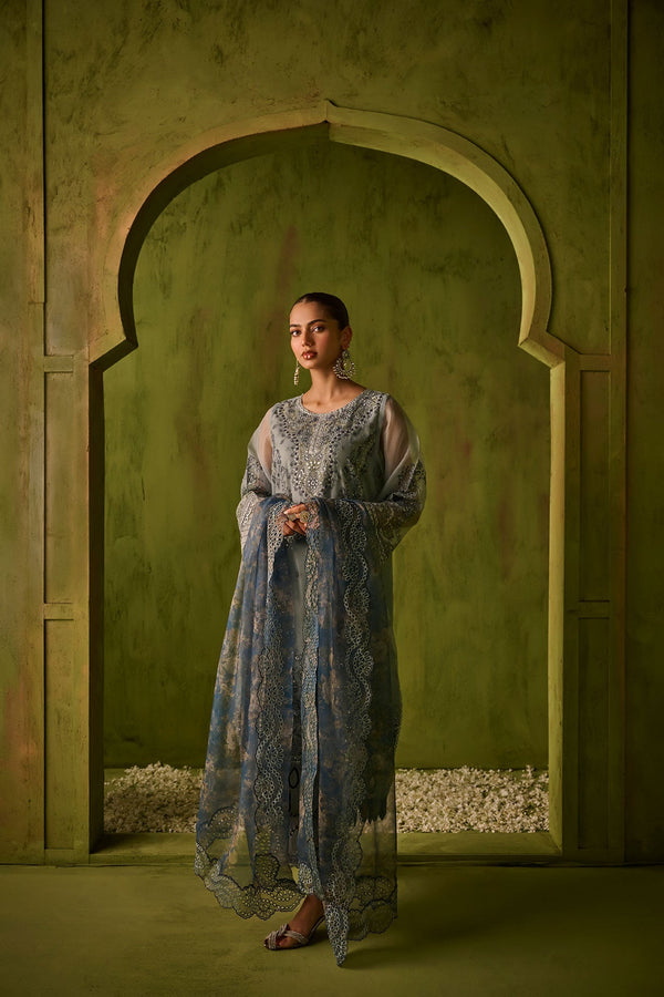 Dhanak | Festive Formals | SS24DU-3196 BLUE 3Pcs - by - Libasekhas UK - Registered Vendor of : Dhanak - 100% Original Designer Dresss