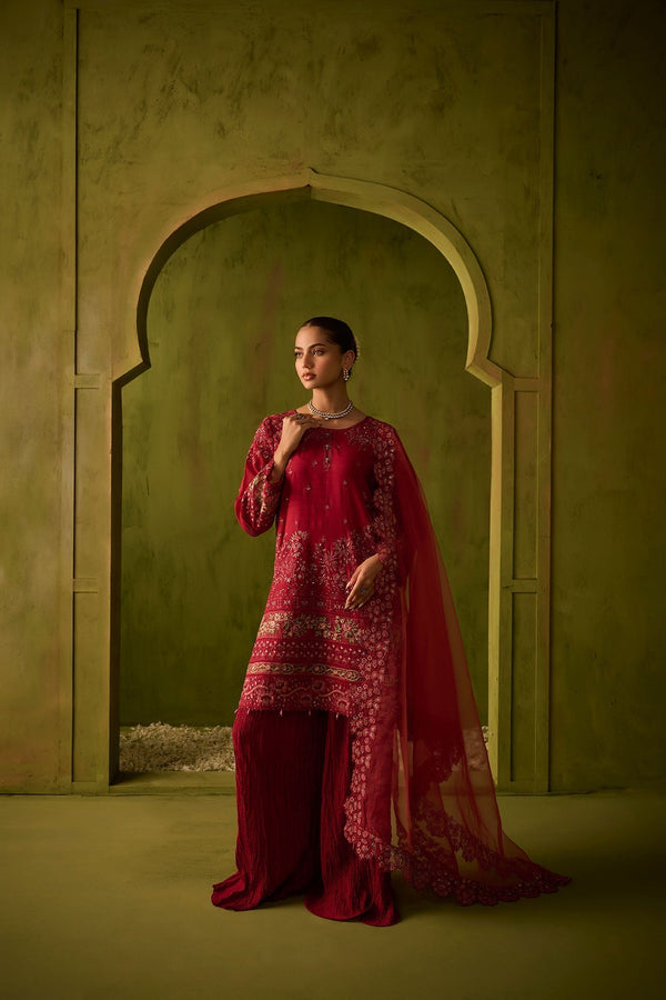 Dhanak | Festive Formals | SS24DU-3200 DARK-PINK 3Pcs - by - Libasekhas UK - Registered Vendor of : Dhanak - 100% Original Designer Dresss
