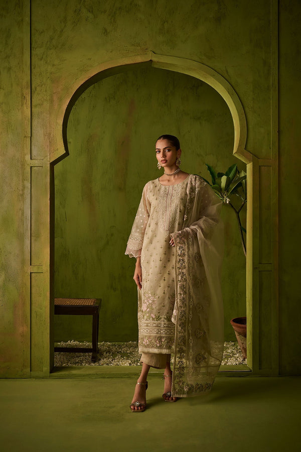 Dhanak | Festive Formals | SS24DU-3194 BEIGE 3Pcs - by - Libasekhas UK - Registered Vendor of : Dhanak - 100% Original Designer Dresss