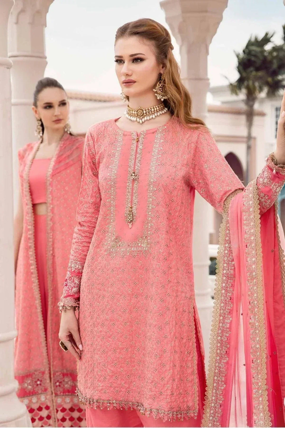 Maria B | Sateen Formals 23 | Candy Pink CST-701 - by - Libasekhas UK - Registered Vendor of : Maria B - 100% Original Designer Dresss