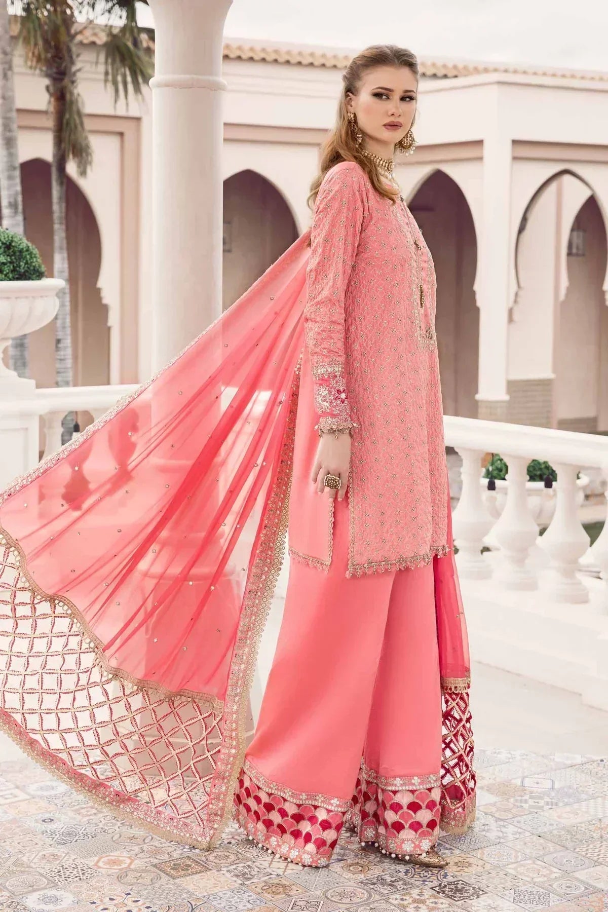 Maria B | Sateen Formals 23 | Candy Pink CST-701 - by - Libasekhas UK - Registered Vendor of : Maria B - 100% Original Designer Dresss