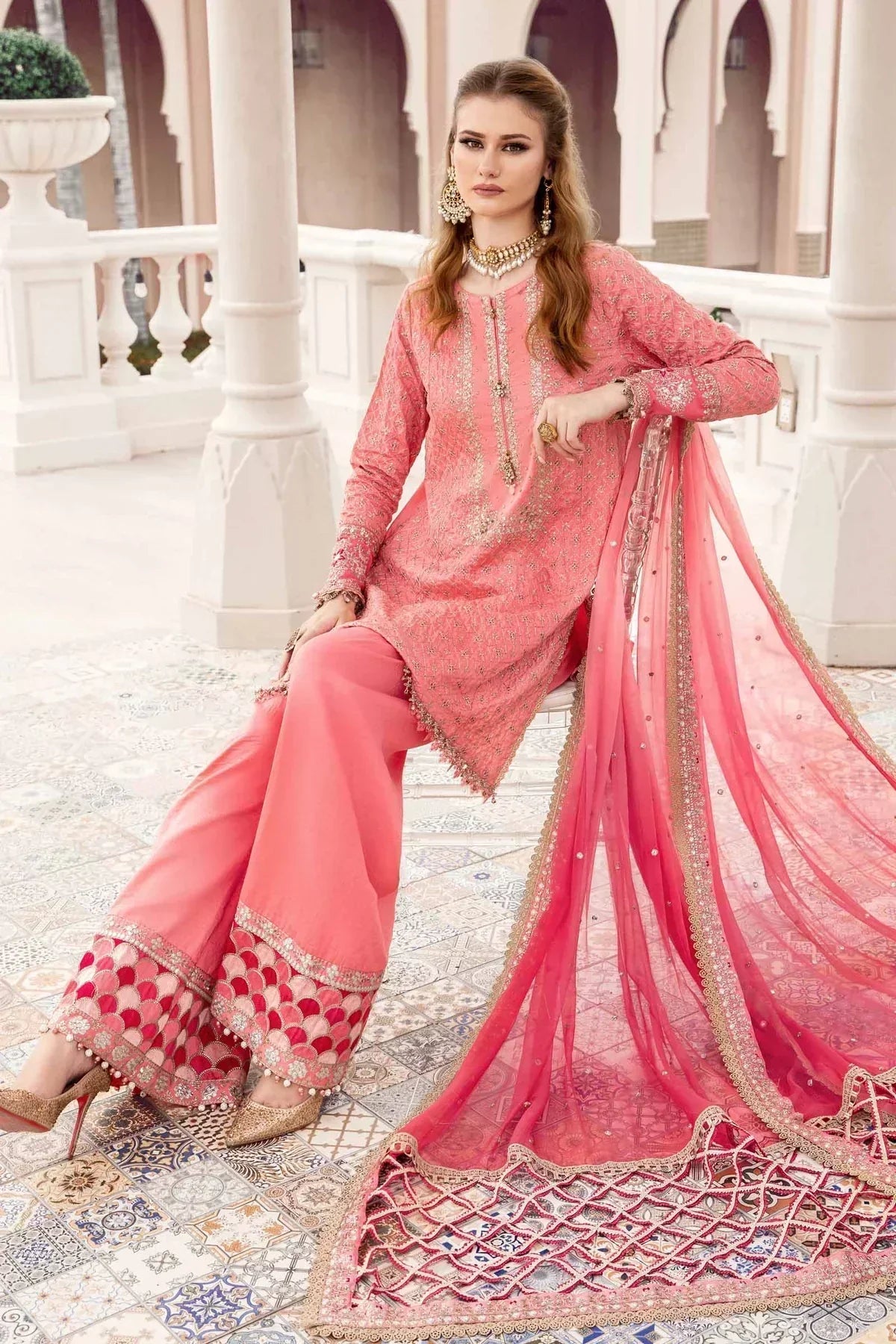 Maria B | Sateen Formals 23 | Candy Pink CST-701 - by - Libasekhas UK - Registered Vendor of : Maria B - 100% Original Designer Dresss