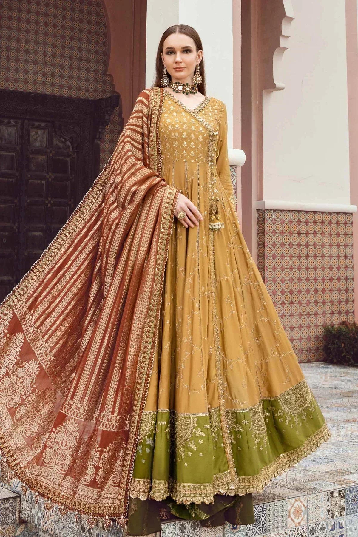 Maria B | Sateen Formals 23 | Mustard CST-702 - by - Libasekhas UK - Registered Vendor of : Maria B - 100% Original Designer Dresss