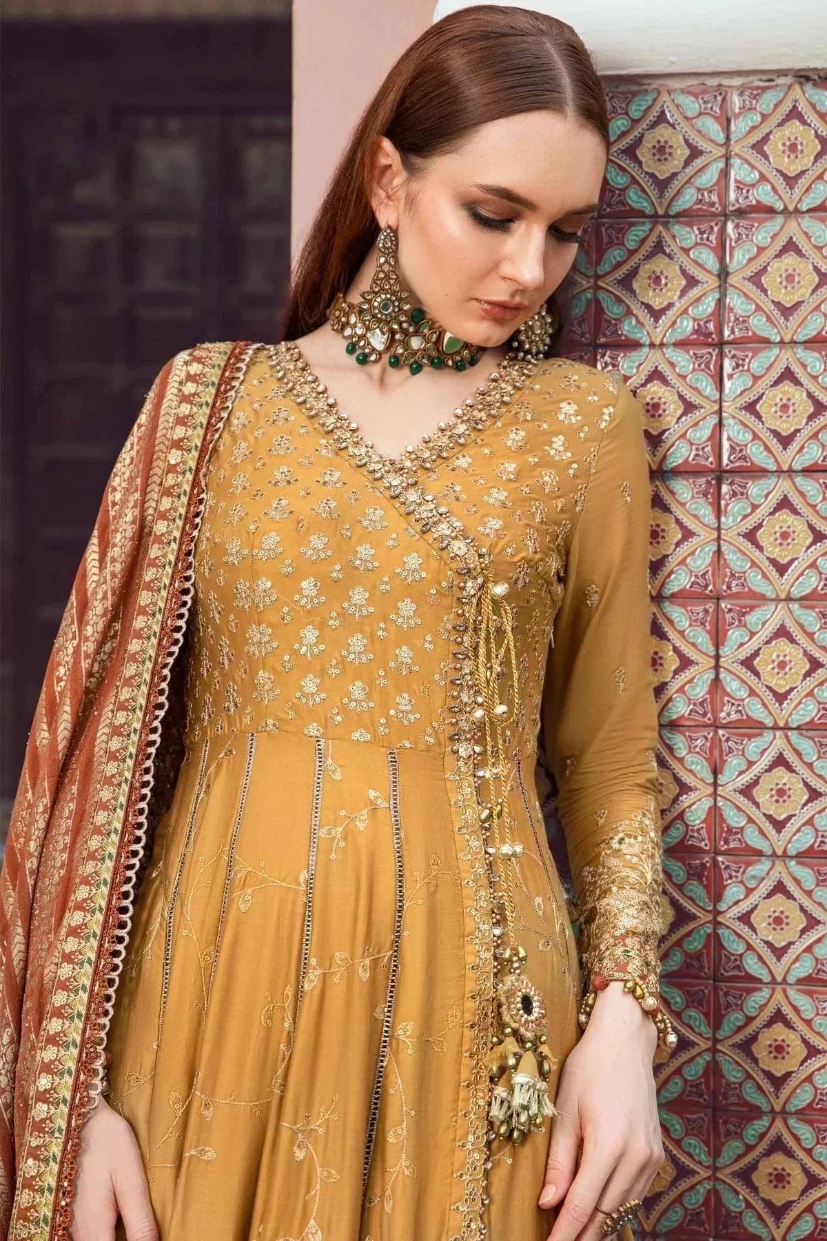Maria B | Sateen Formals 23 | Mustard CST-702 - by - Libasekhas UK - Registered Vendor of : Maria B - 100% Original Designer Dresss