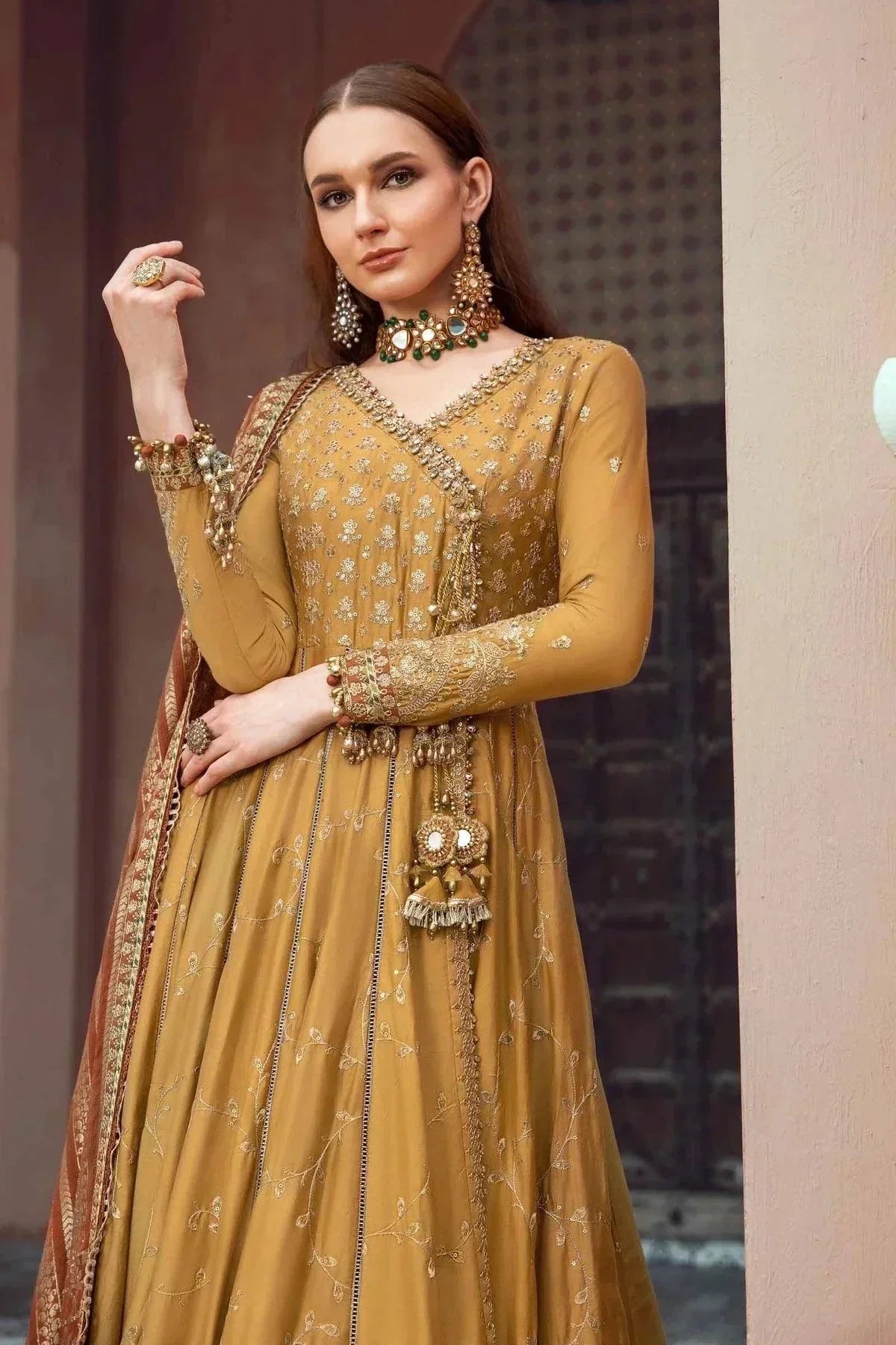 Maria B | Sateen Formals 23 | Mustard CST-702 - by - Libasekhas UK - Registered Vendor of : Maria B - 100% Original Designer Dresss