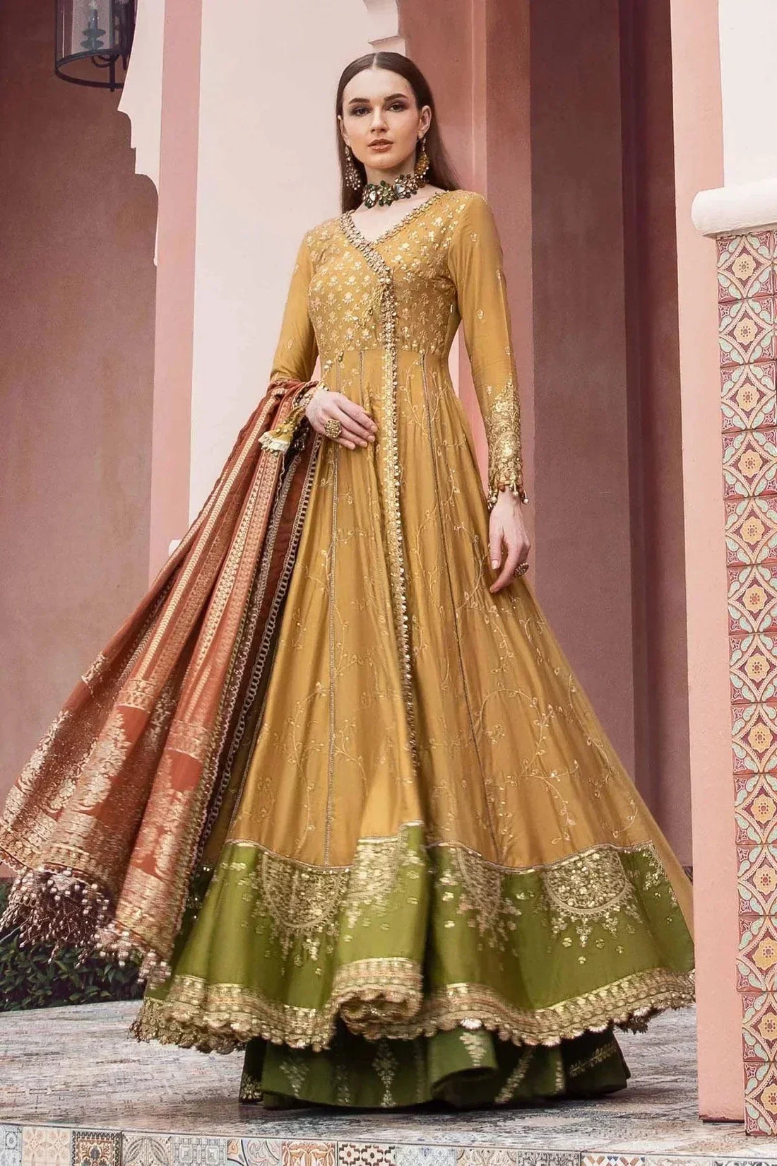 Maria B | Sateen Formals 23 | Mustard CST-702 - by - Libasekhas UK - Registered Vendor of : Maria B - 100% Original Designer Dresss