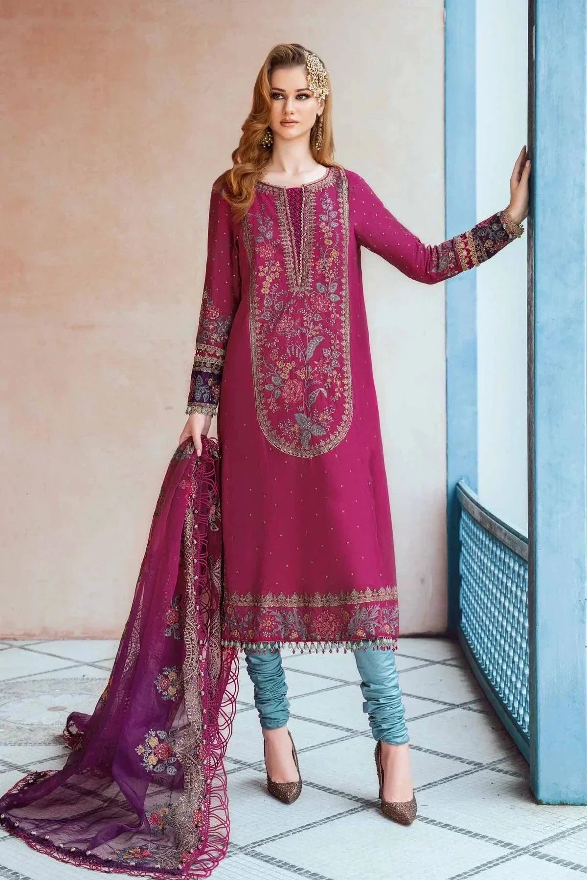 Maria B | Sateen Formals 23 | Magenta CST-704 - by - Libasekhas UK - Registered Vendor of : Maria B - 100% Original Designer Dresss