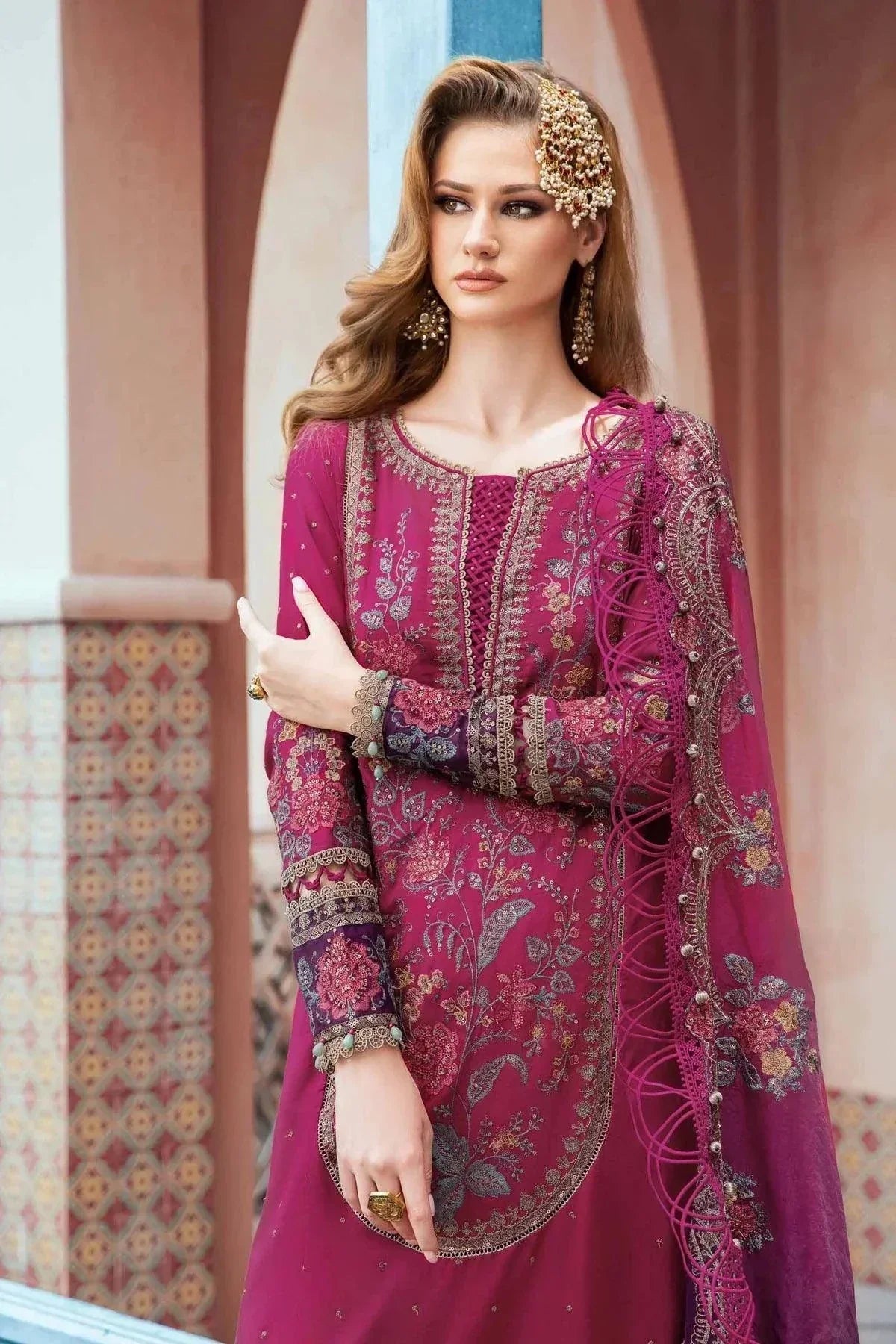 Maria B | Sateen Formals 23 | Magenta CST-704 - by - Libasekhas UK - Registered Vendor of : Maria B - 100% Original Designer Dresss